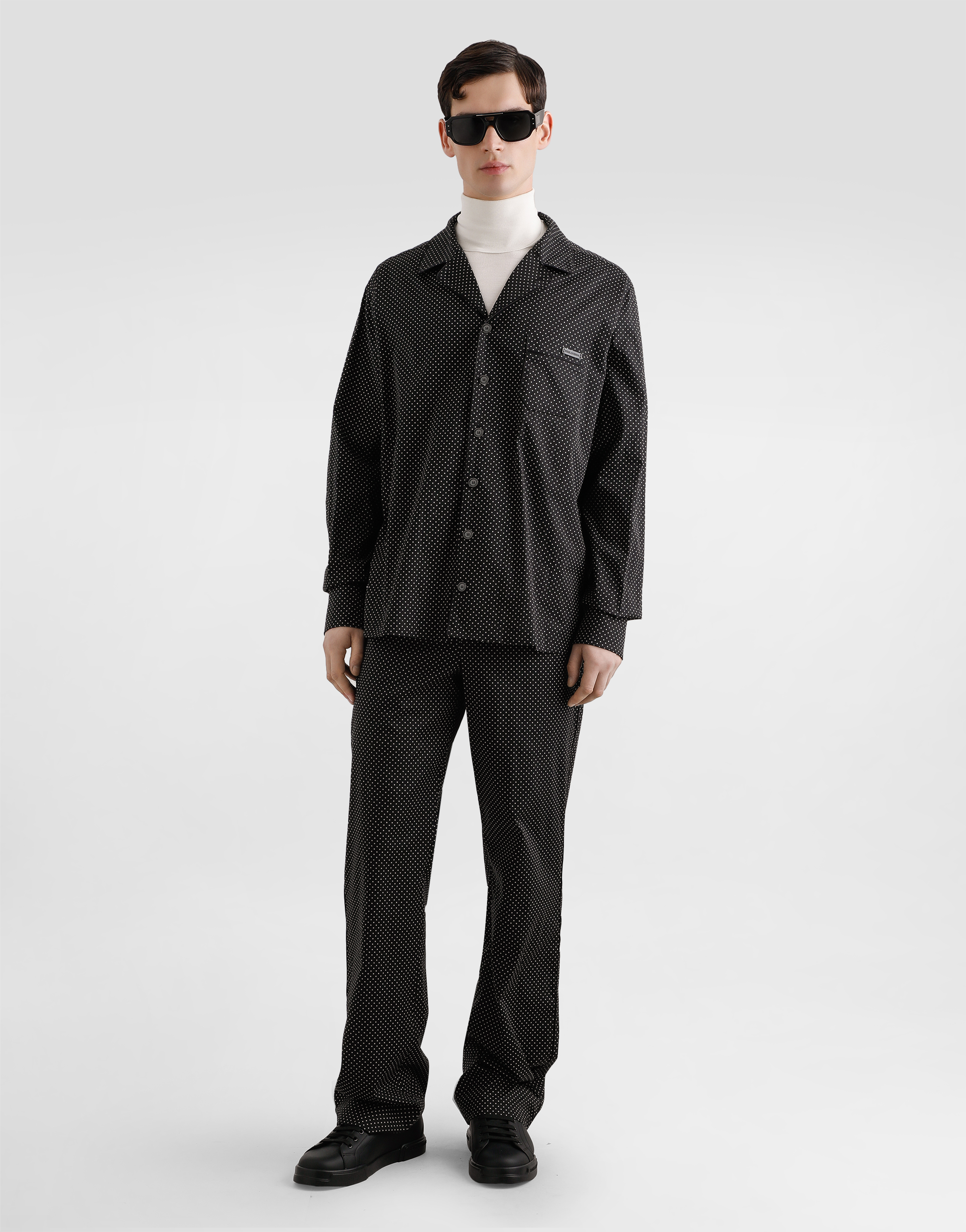 Dolce & Gabbana Micro-dot Drawstring Trousers In Black