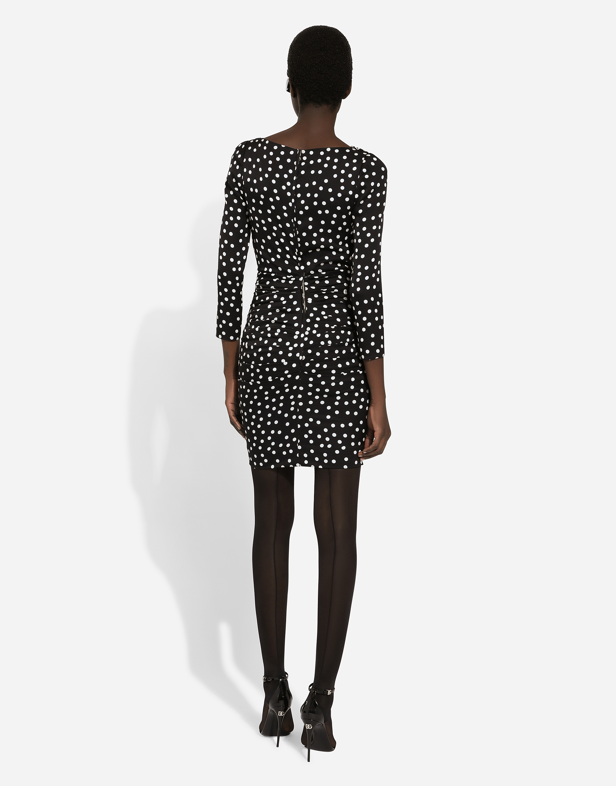 Dolce & Gabbana Polka Dot-printed Plunging V-neck Mini Dress In Print