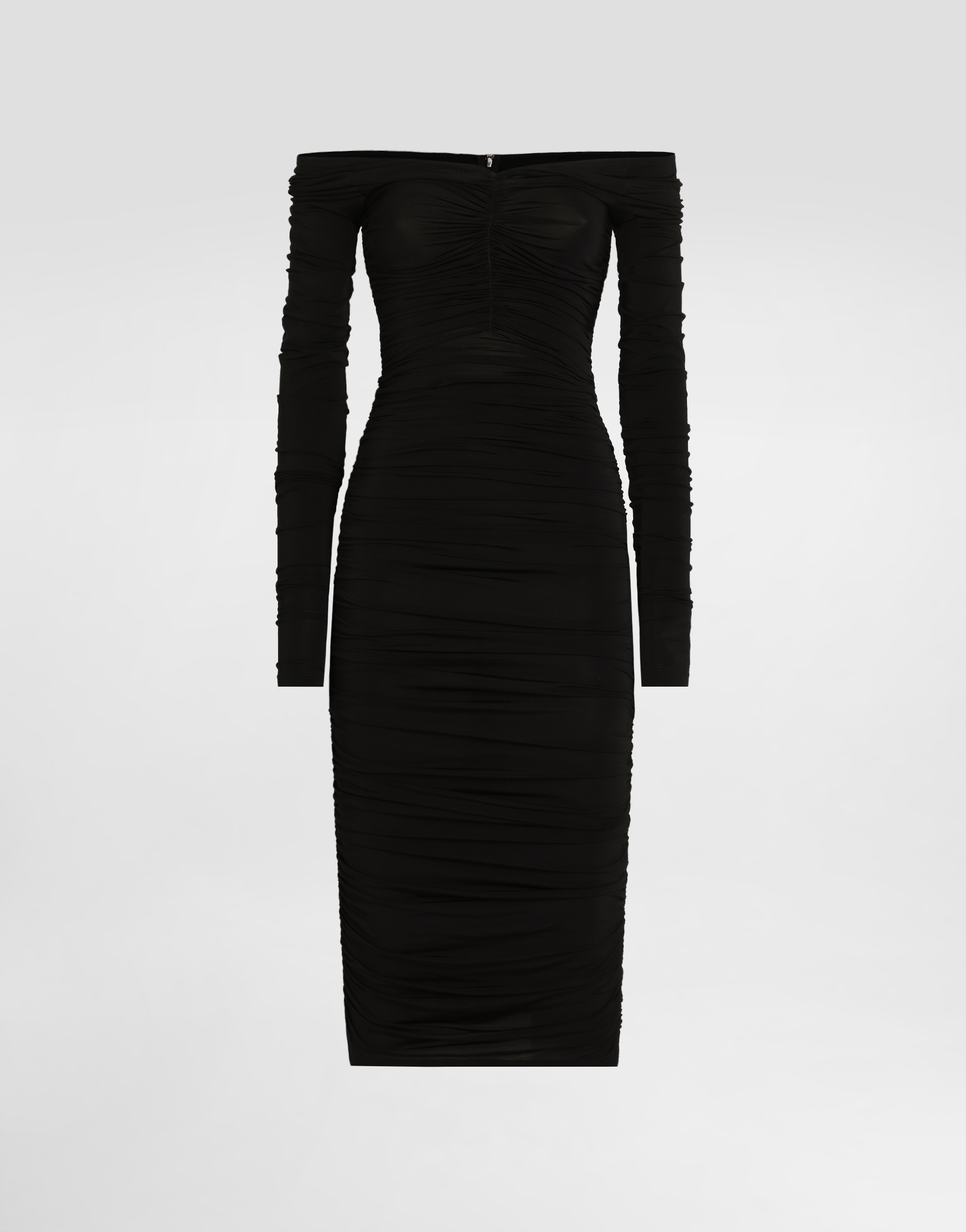 Dolce & Gabbana Organzine Draped Calf-length Dress In Black