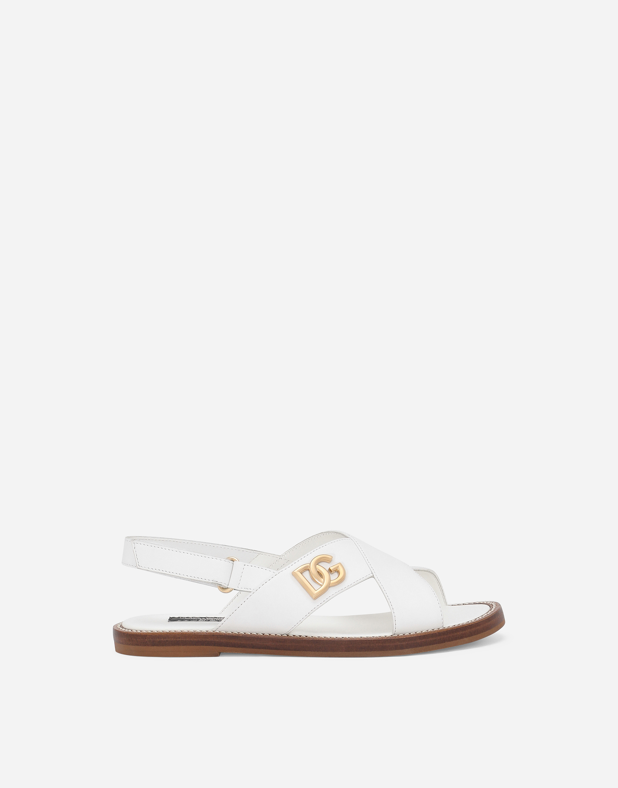 Dolce & Gabbana Kids' Calfskin Sandals With Dg Logo In White