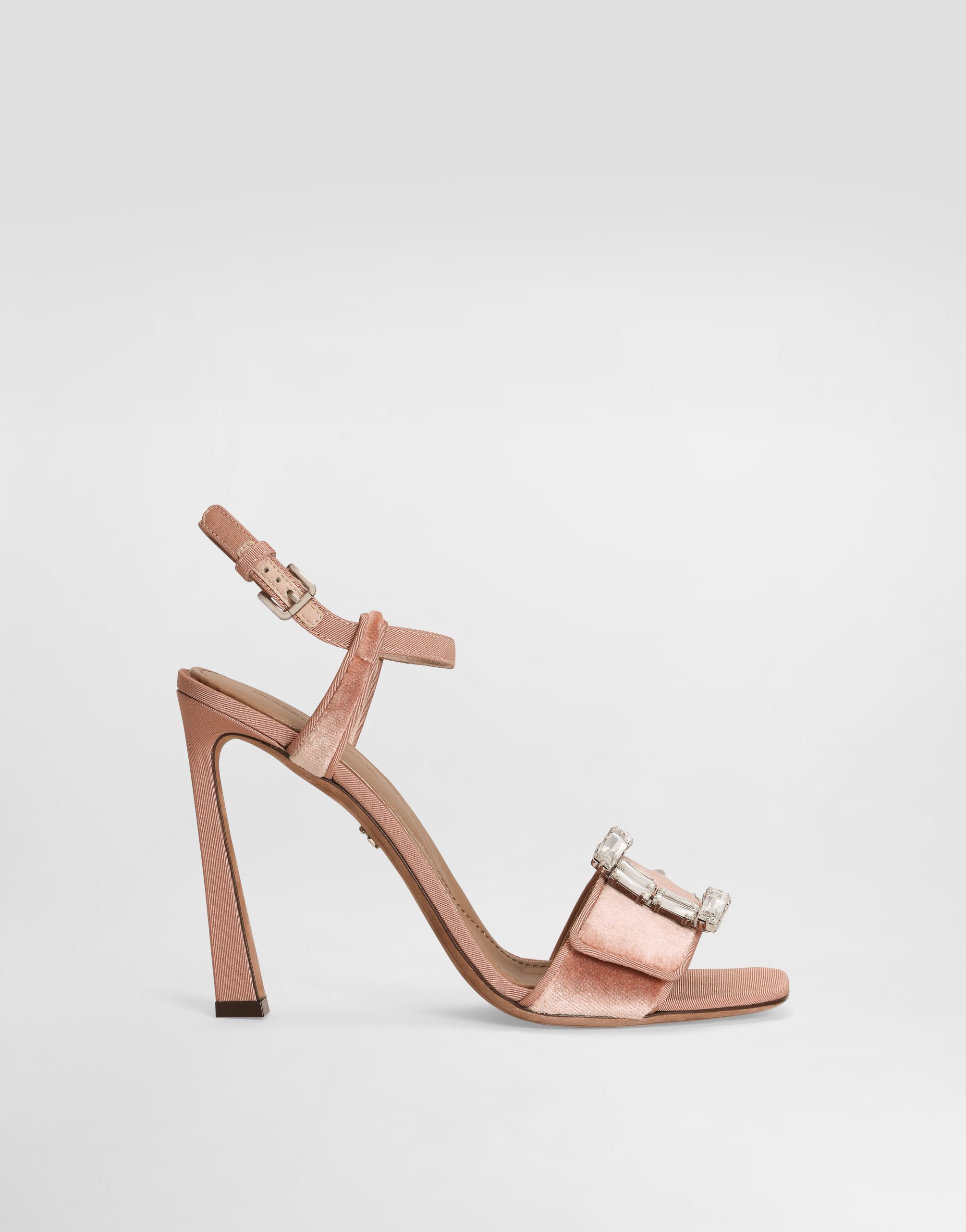 Dolce & Gabbana Velvet Sandals With Bejeweled Buckle - Woman Sandals And Wedges Pink