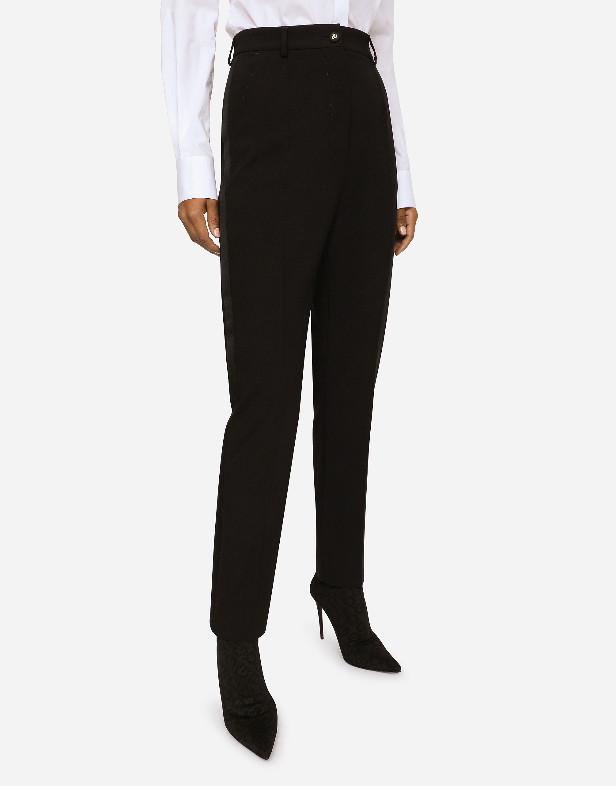 Shop Dolce & Gabbana Wool Pants With Duchesse Tuxedo Band In Black