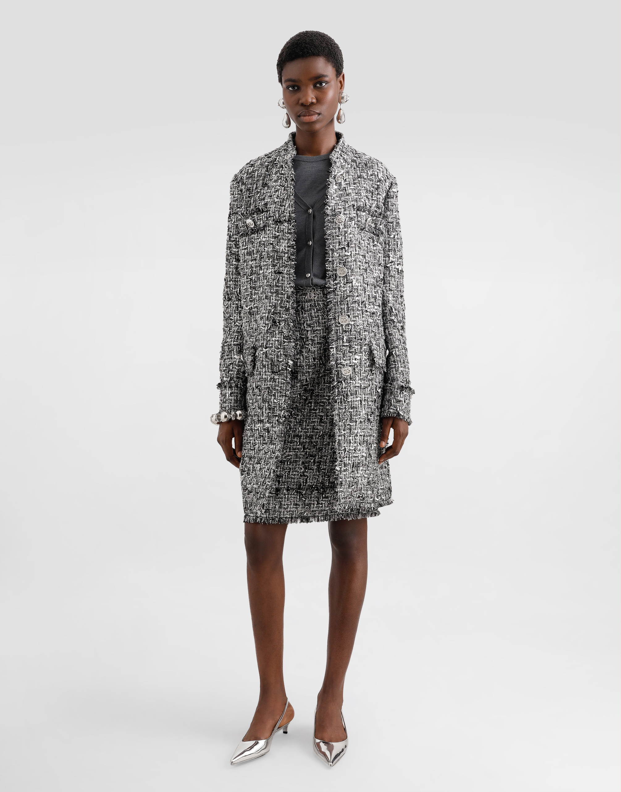 Dolce & Gabbana Raschel Tweed Midi Pencil Skirt In Multicolor