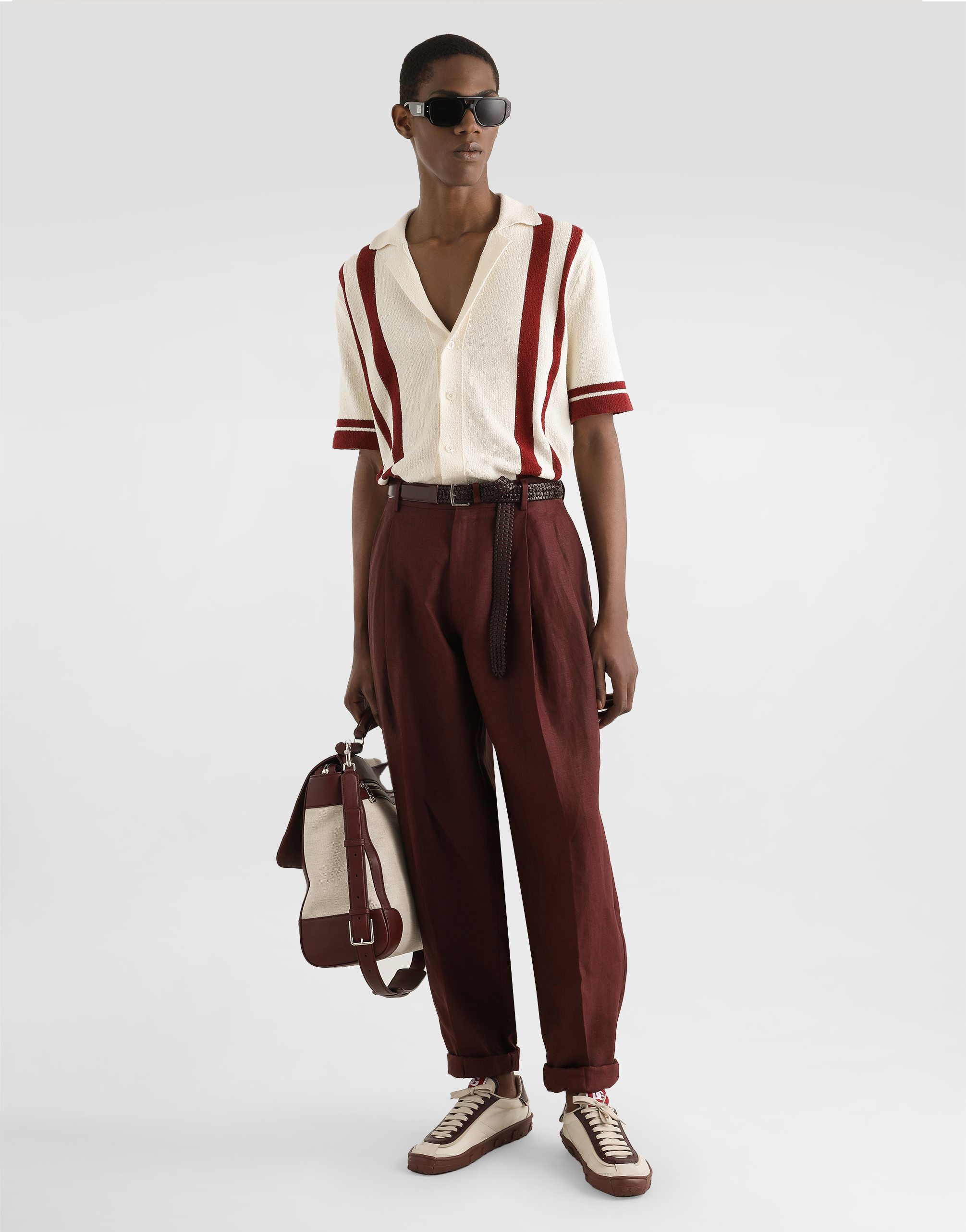 Dolce & Gabbana Linen Fabric Pants In Multicolor