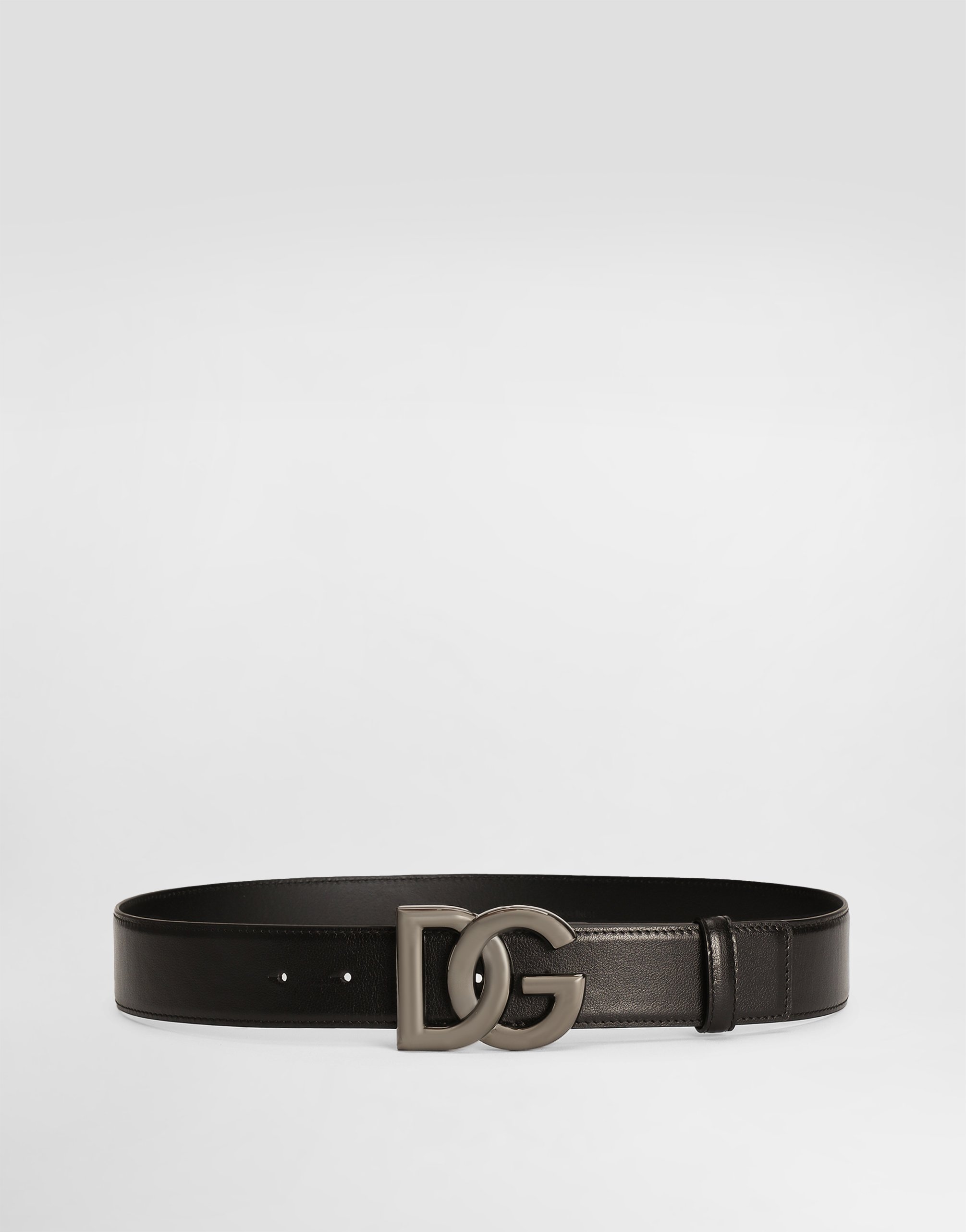 Dolce & Gabbana Calfskin Belt With Crossover Dg Buckle Logo - Man Belts Black