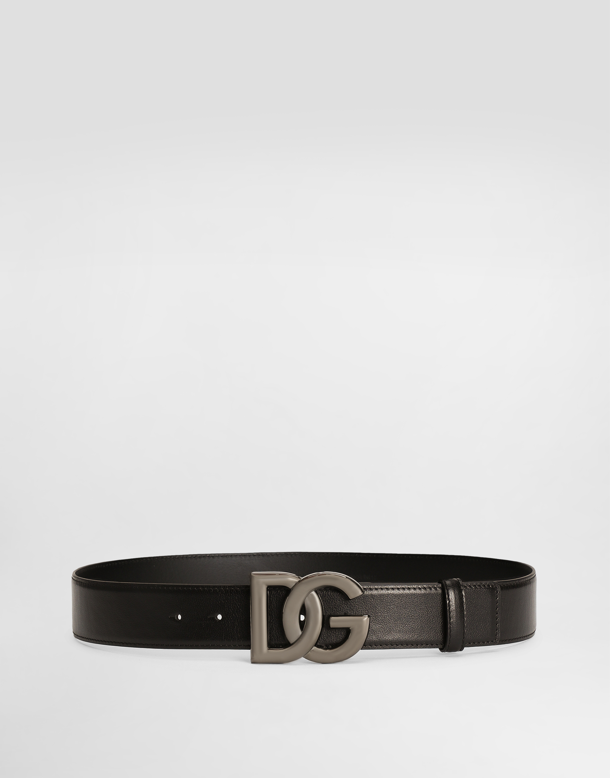 Dolce & Gabbana Calfskin Belt With Crossover Dg Buckle Logo - Man Belts Black