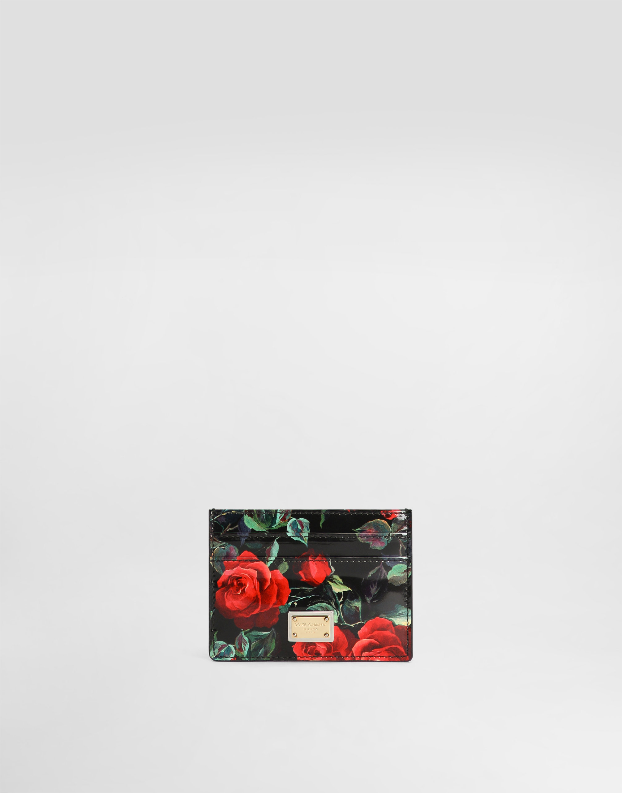 Dolce & Gabbana Polished Calfskin Rose Print Card Holder Accessories In Print