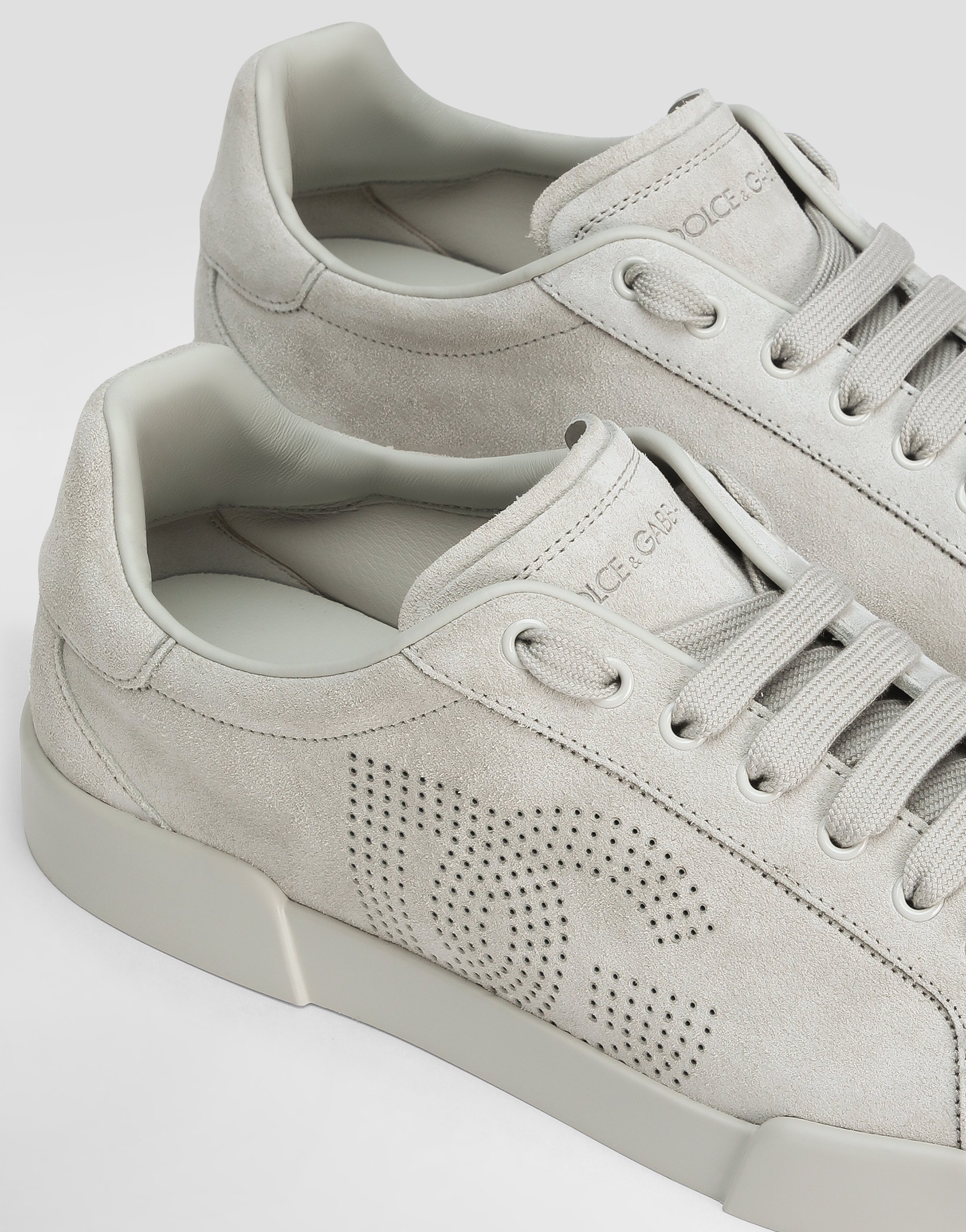 Dolce & Gabbana Portofino Calfskin Sneakers Dg Logo In Silver