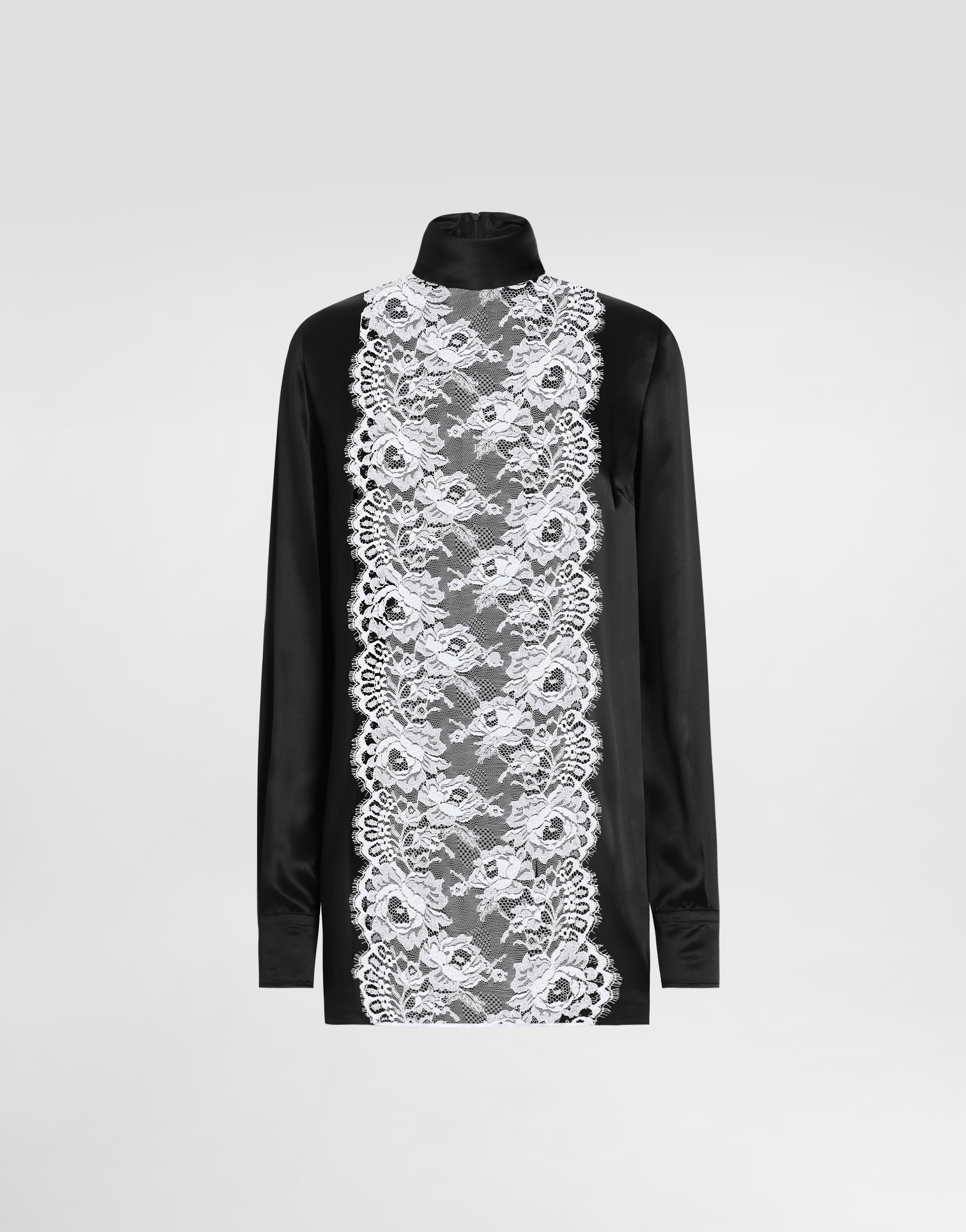 Dolce & Gabbana Satin Sack Top With Lace Shirt Front In Black