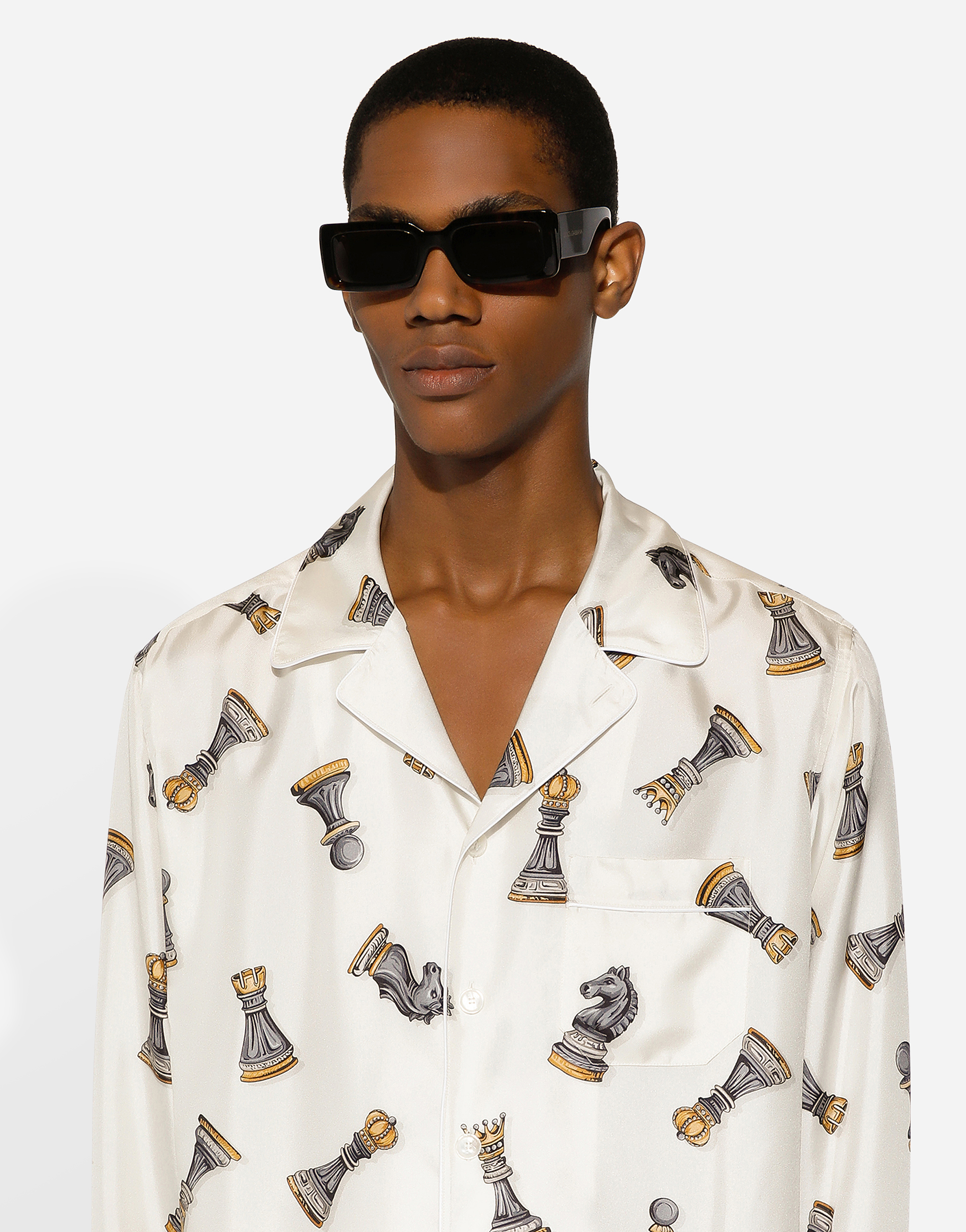 Silk twill shirt with chess-piece print