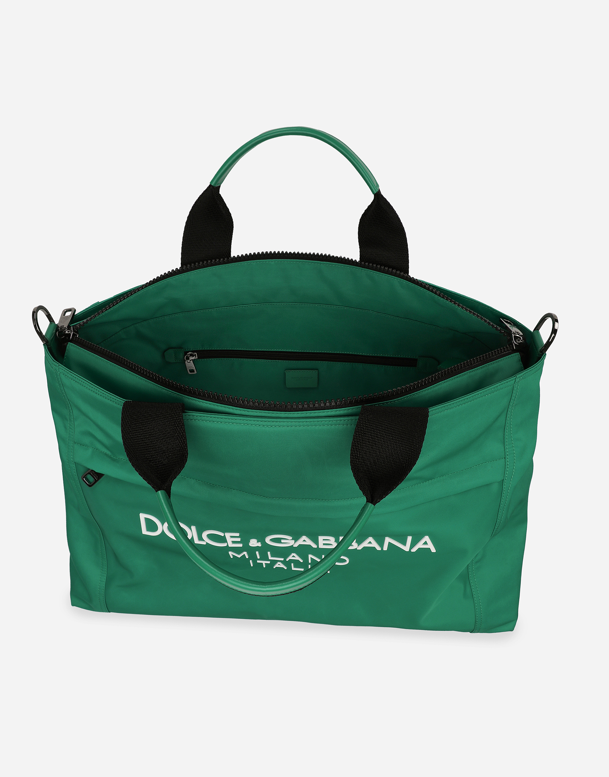 Shop Dolce & Gabbana Nylon Holdall With Rubberized Logo In Green