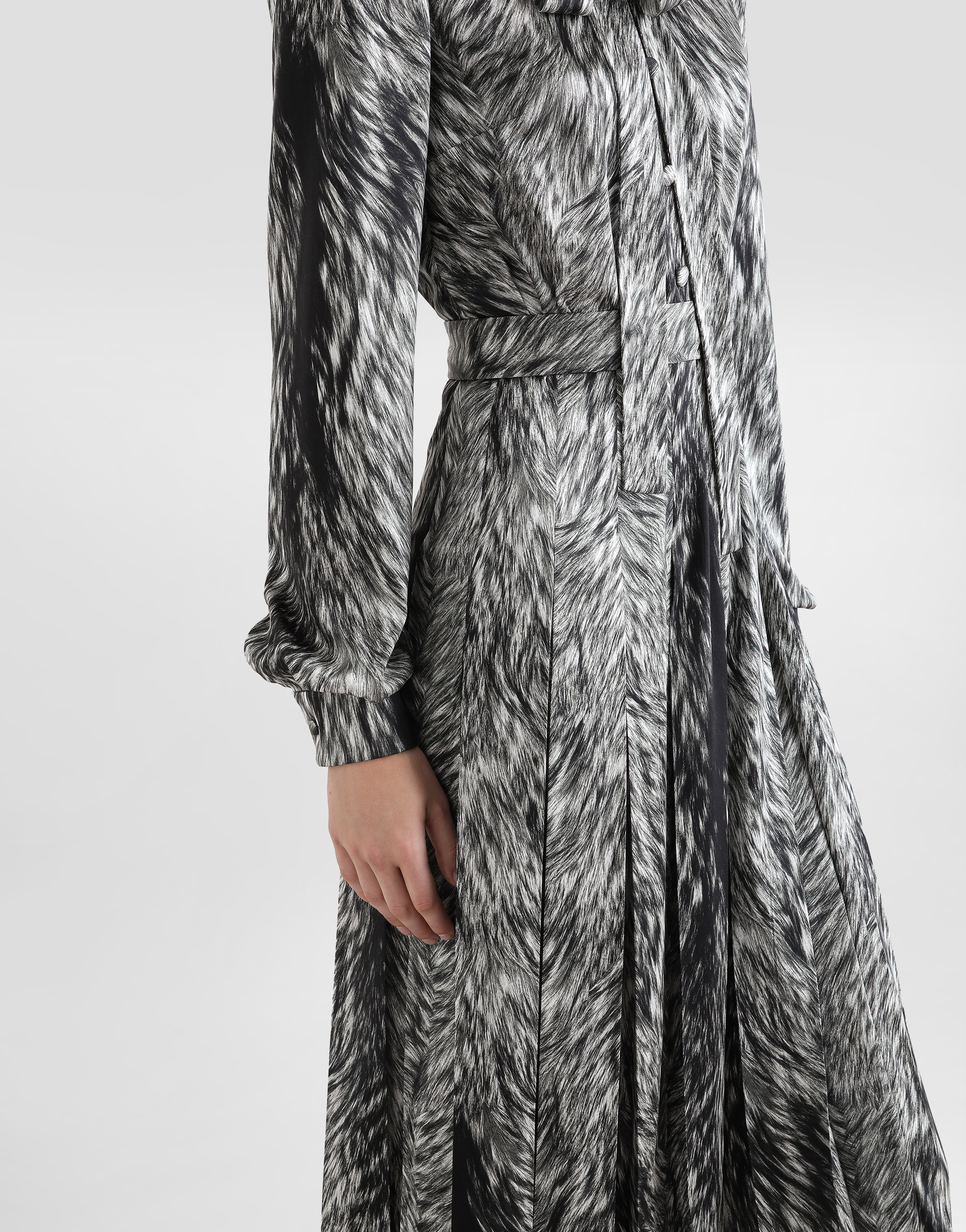 Dolce & Gabbana Fur-print Midi Dress In Grey