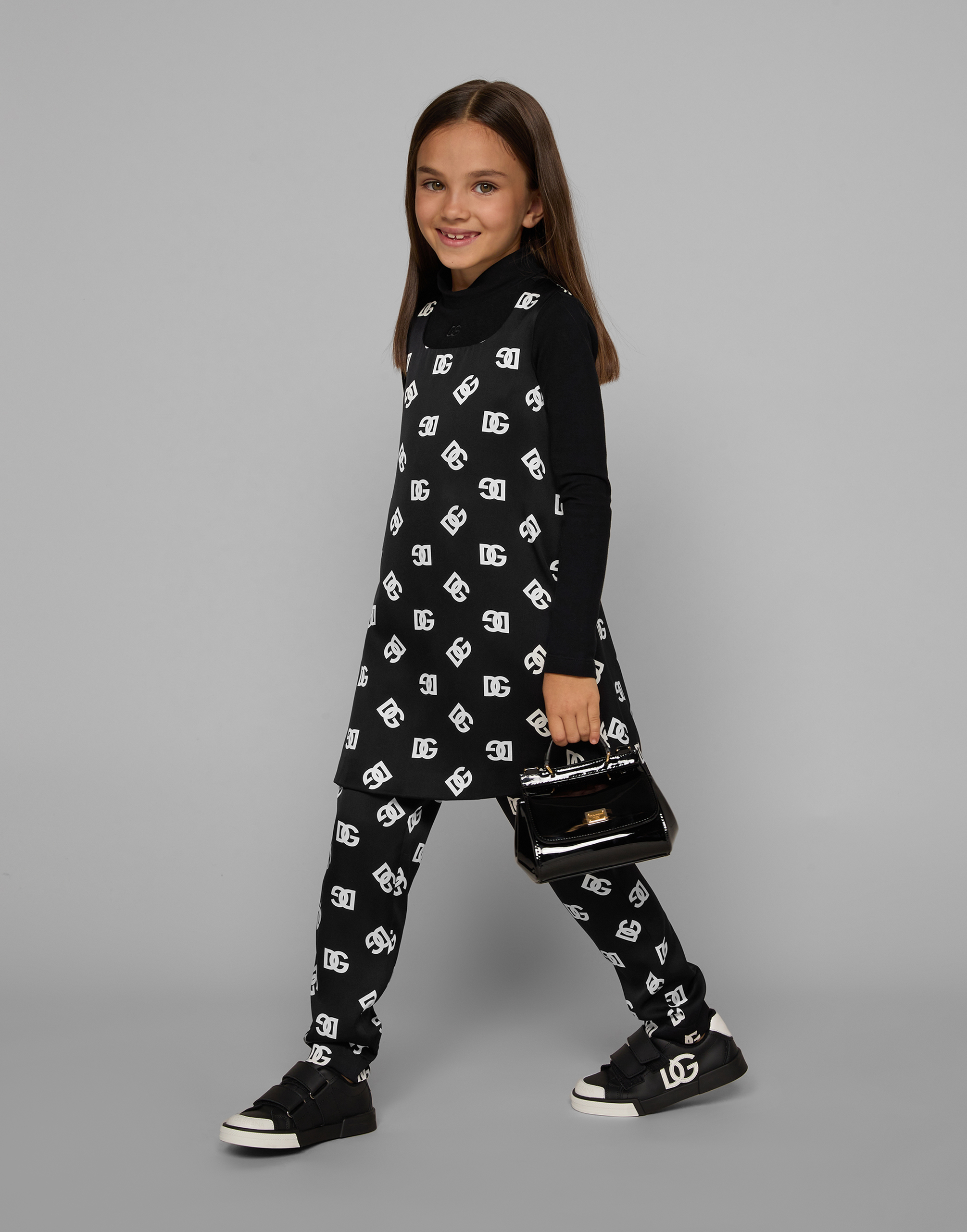 Charmeuse dress with DG logo print
