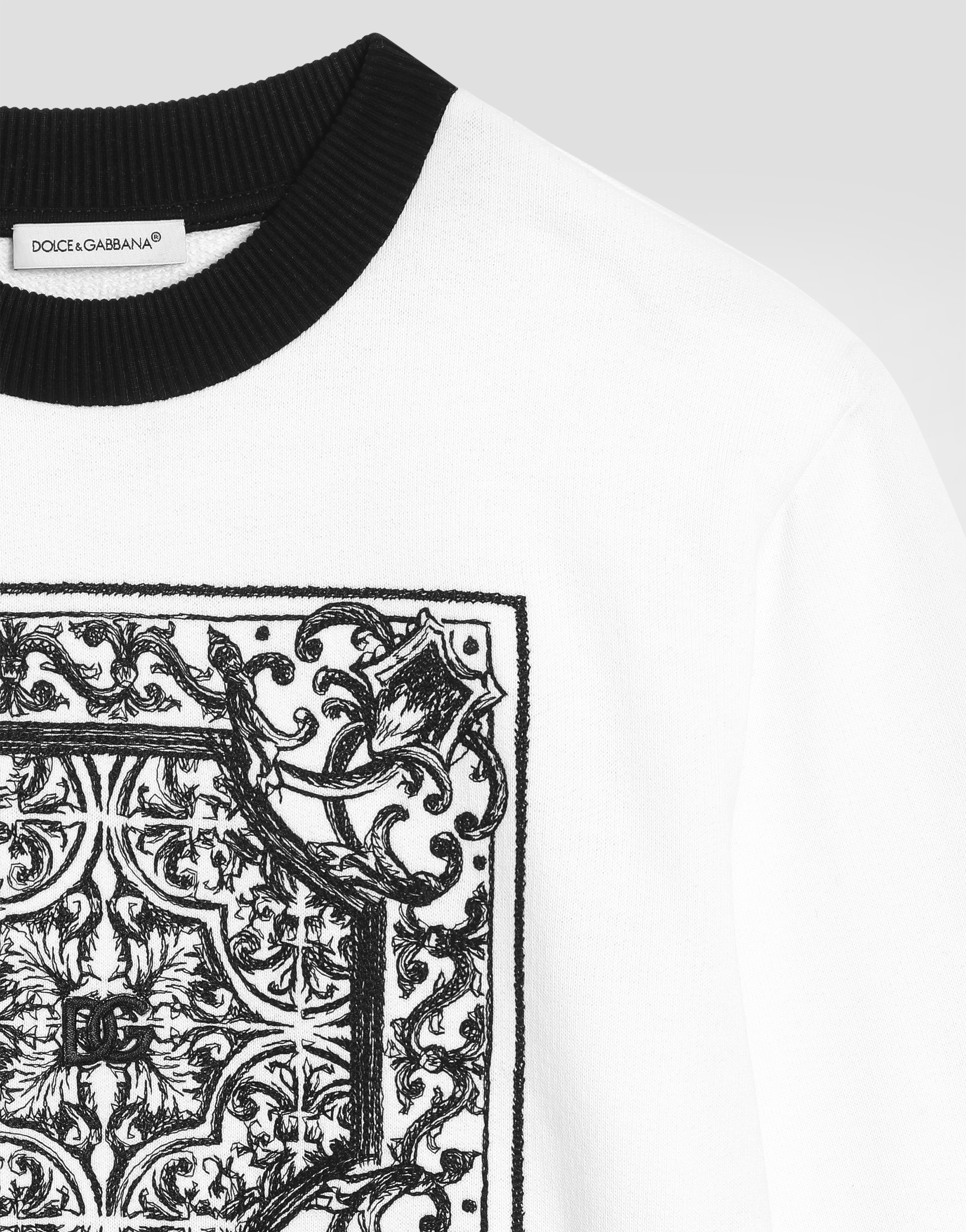  Dolce & Gabbana Dolce & Gabbana Crew Neck Sweatshirt With Majolica Embroidery - Man T-shirts And Sweatshirts White 6 Years 