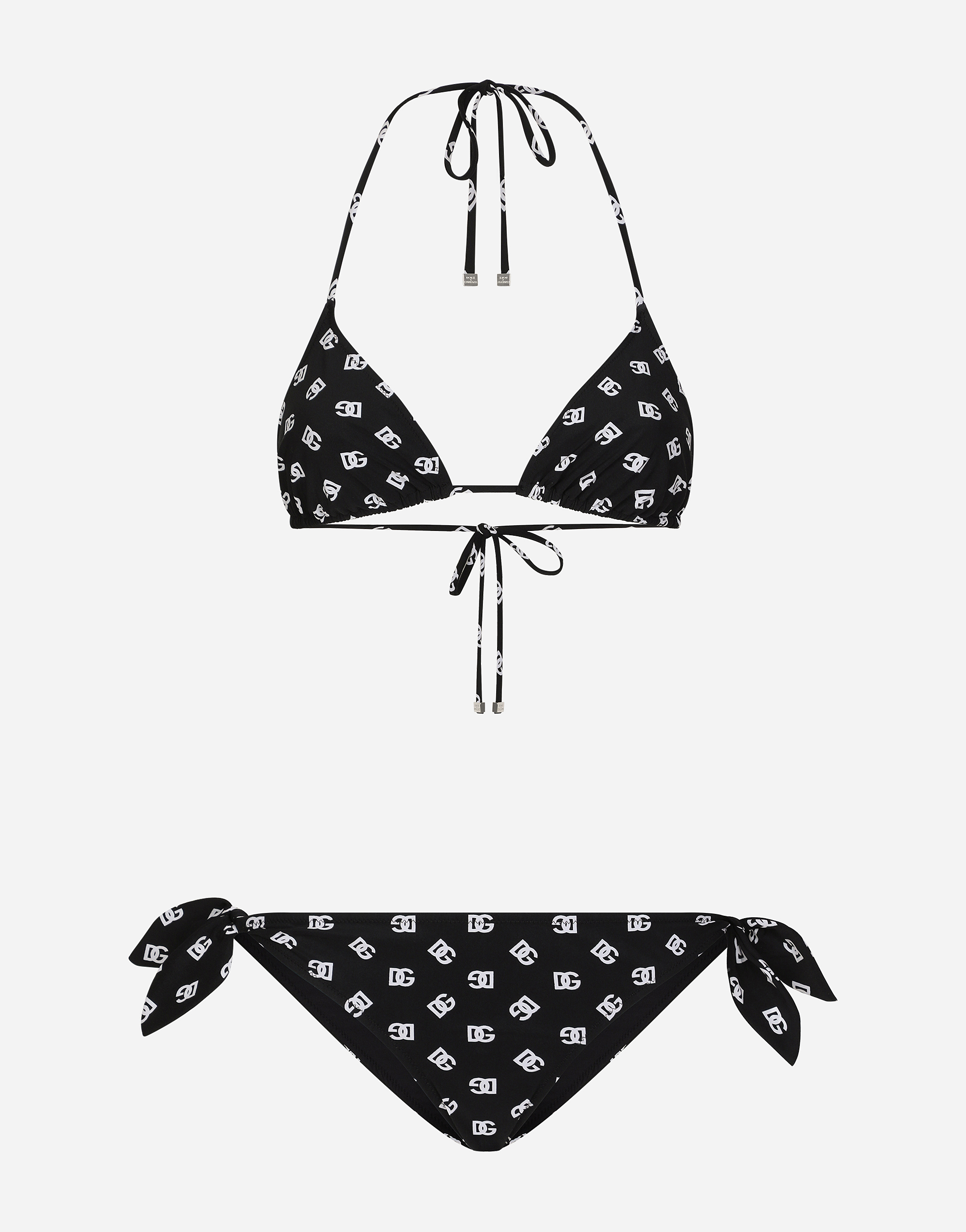 Dolce & Gabbana Padded Triangle Bikini With Dg Logo Print In Black