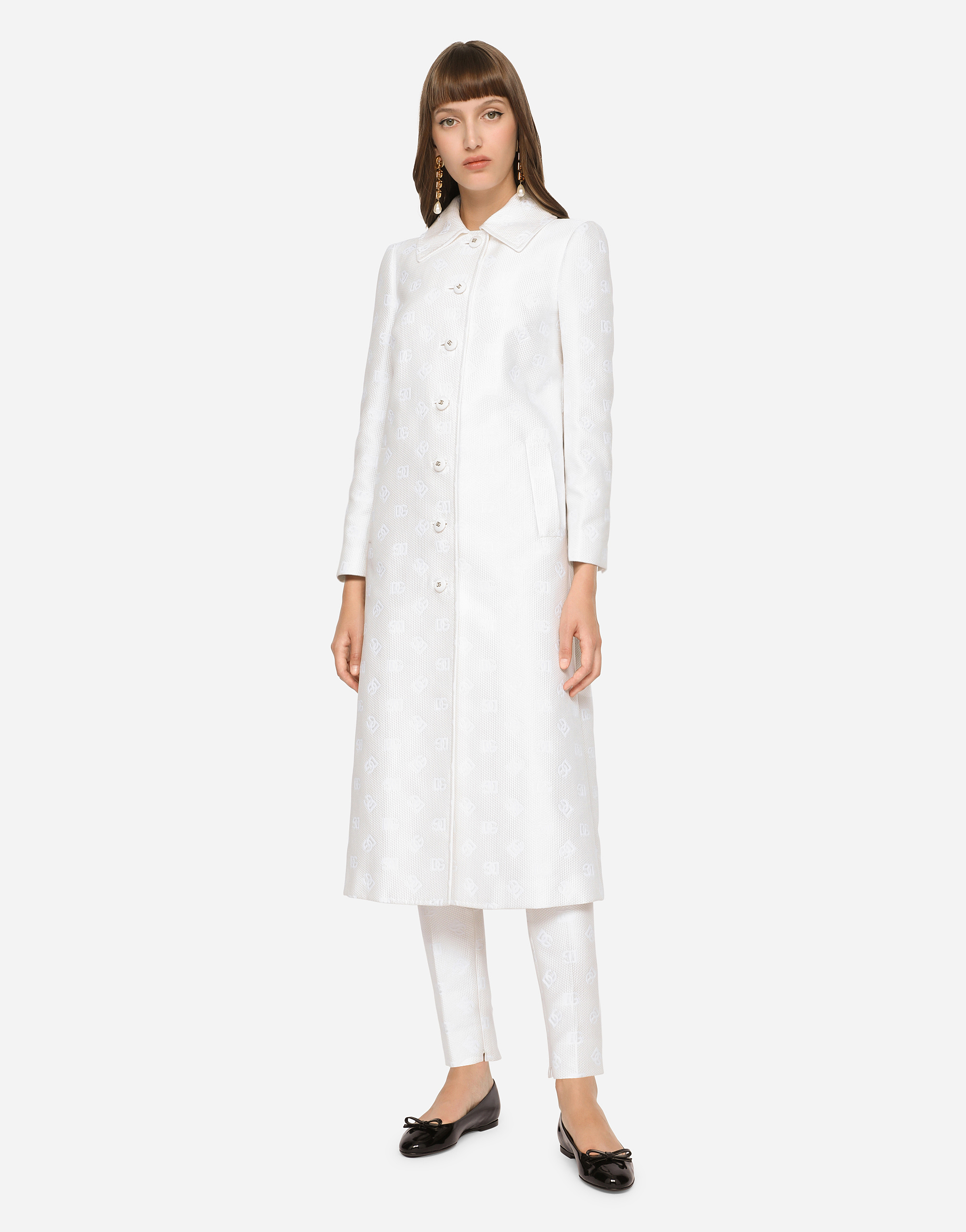 Dolce & Gabbana Jacquard Coat With All-over Dg Logo In White