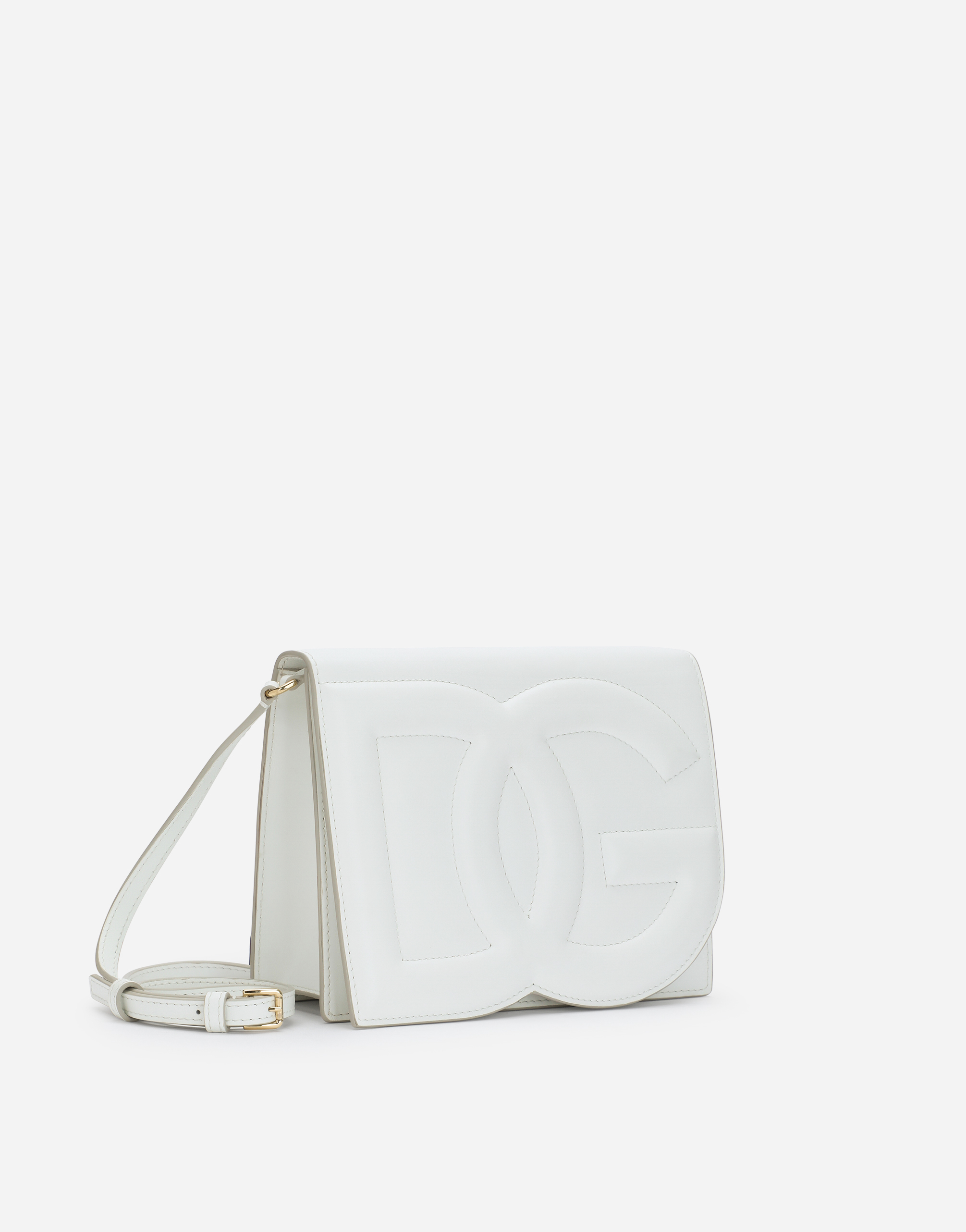 Shop Dolce & Gabbana Calfskin Logo Crossbody Bag In White
