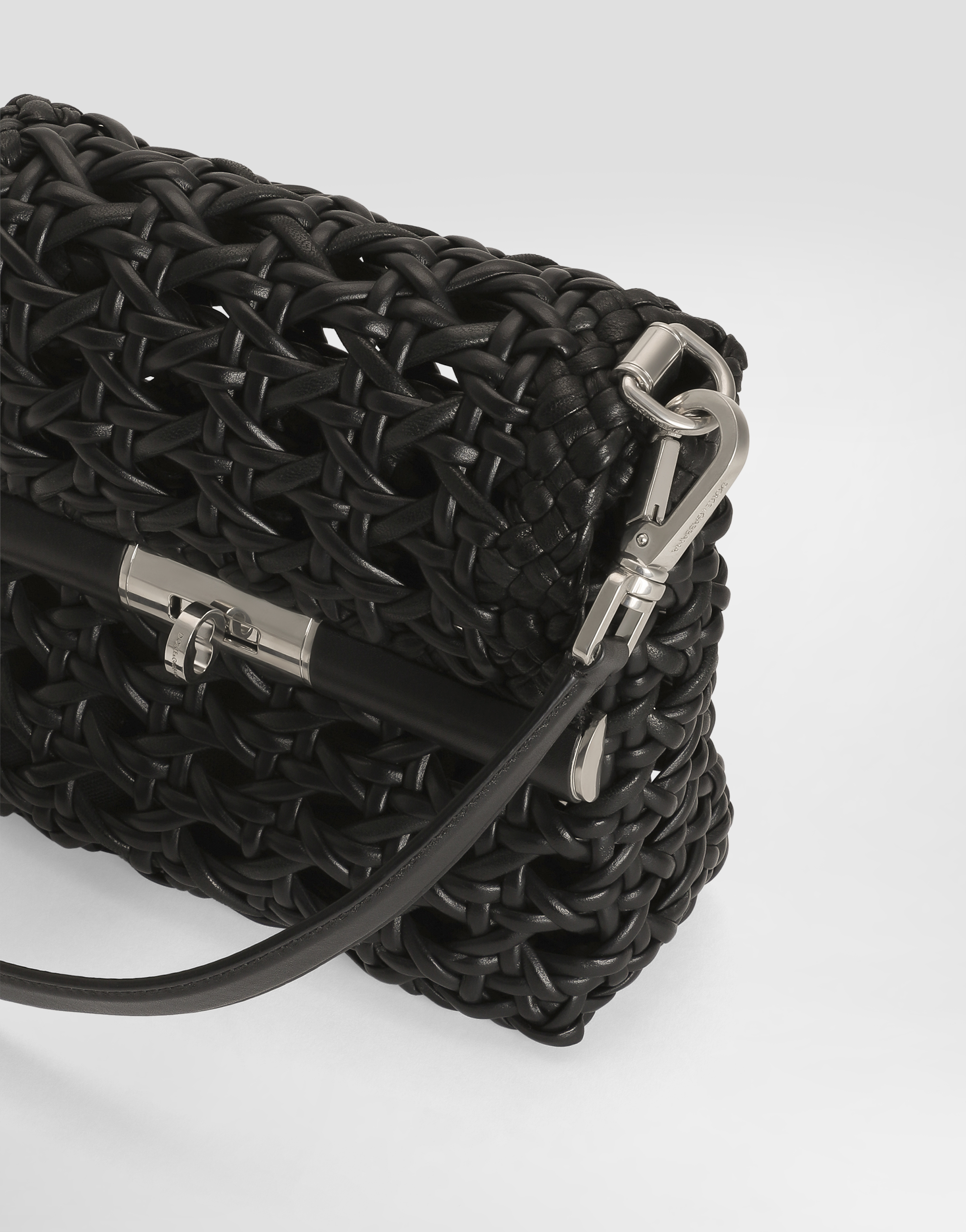 Dolce & Gabbana Woven Straw Handbag In Black