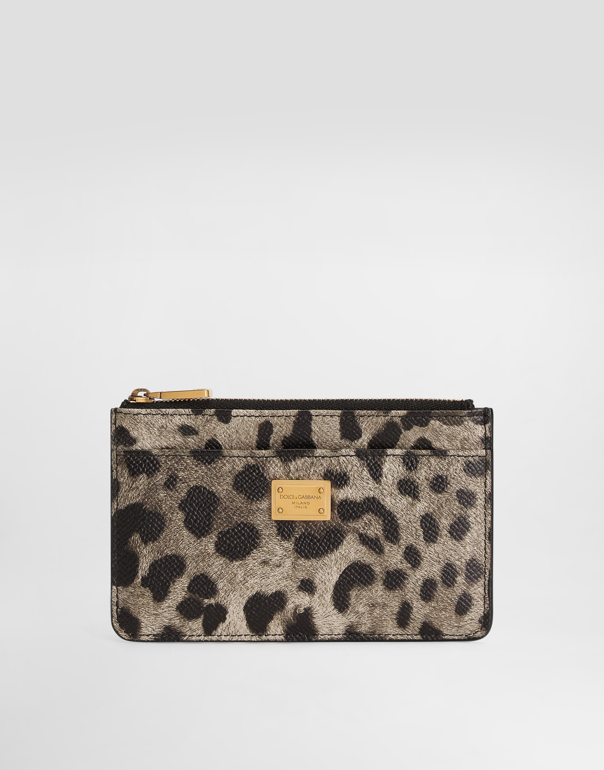 Dolce & Gabbana Leopard-print Dauphine Calfskin Card Holder In Brown