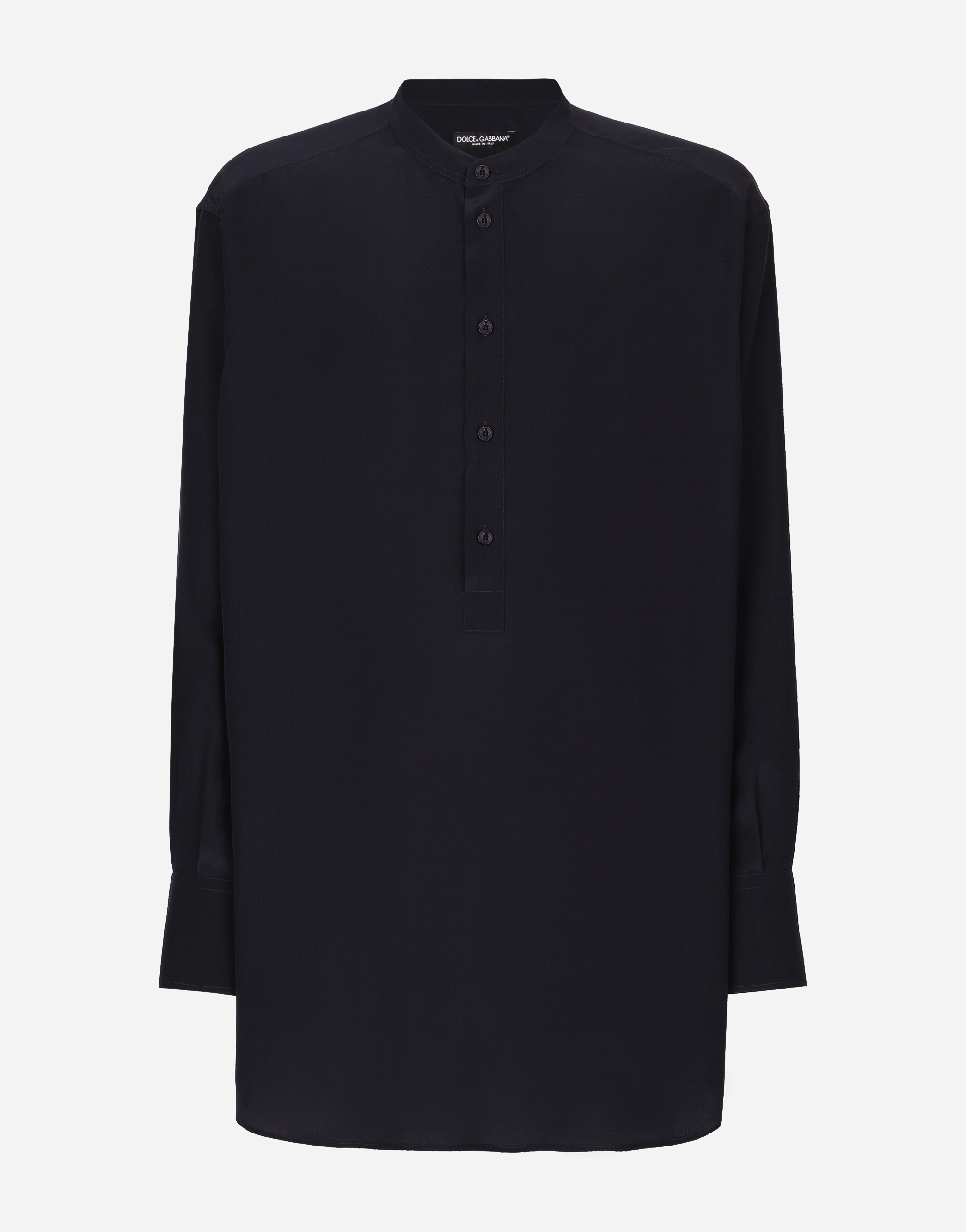 Dolce & Gabbana Silk Shirt With Mandarin Collar In Blue