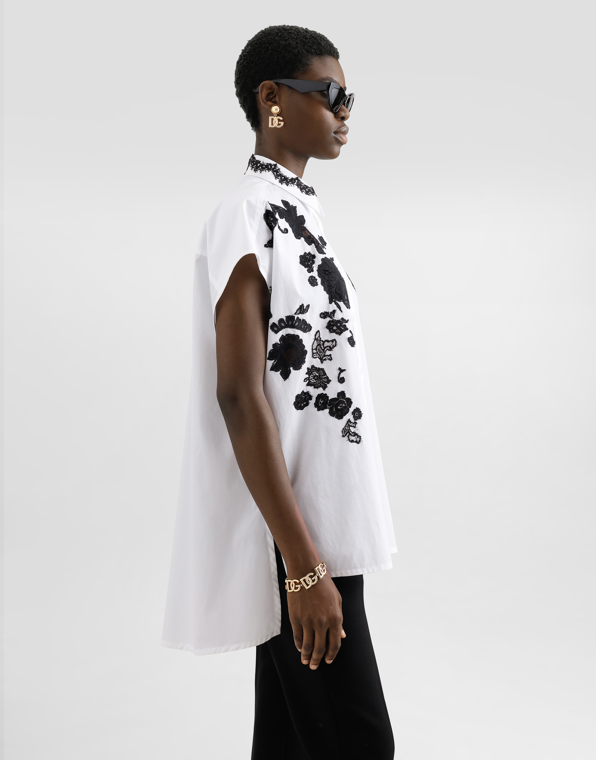 Dolce & Gabbana Oversize Cotton Poplin Shirt With Lace Appliqués In White