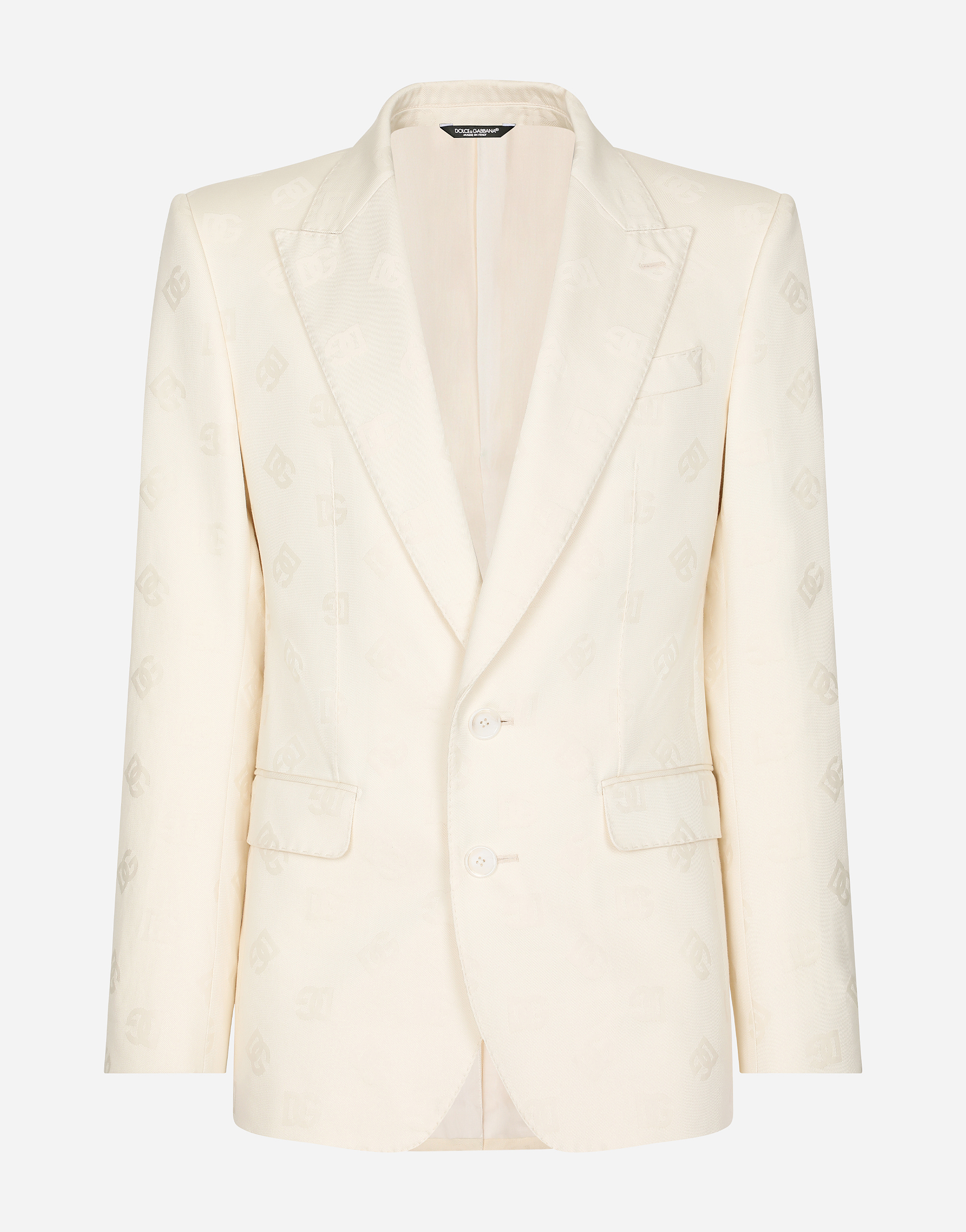 Shop Dolce & Gabbana Single-breasted Cotton Sicilia-fit Jacket With Jacquard Dg Details In White