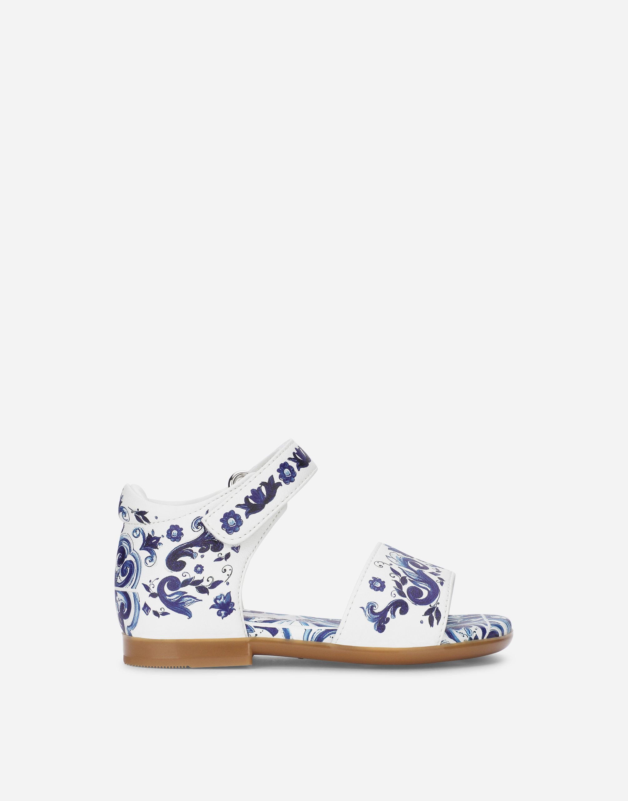Nappa leather sandals with majolica print