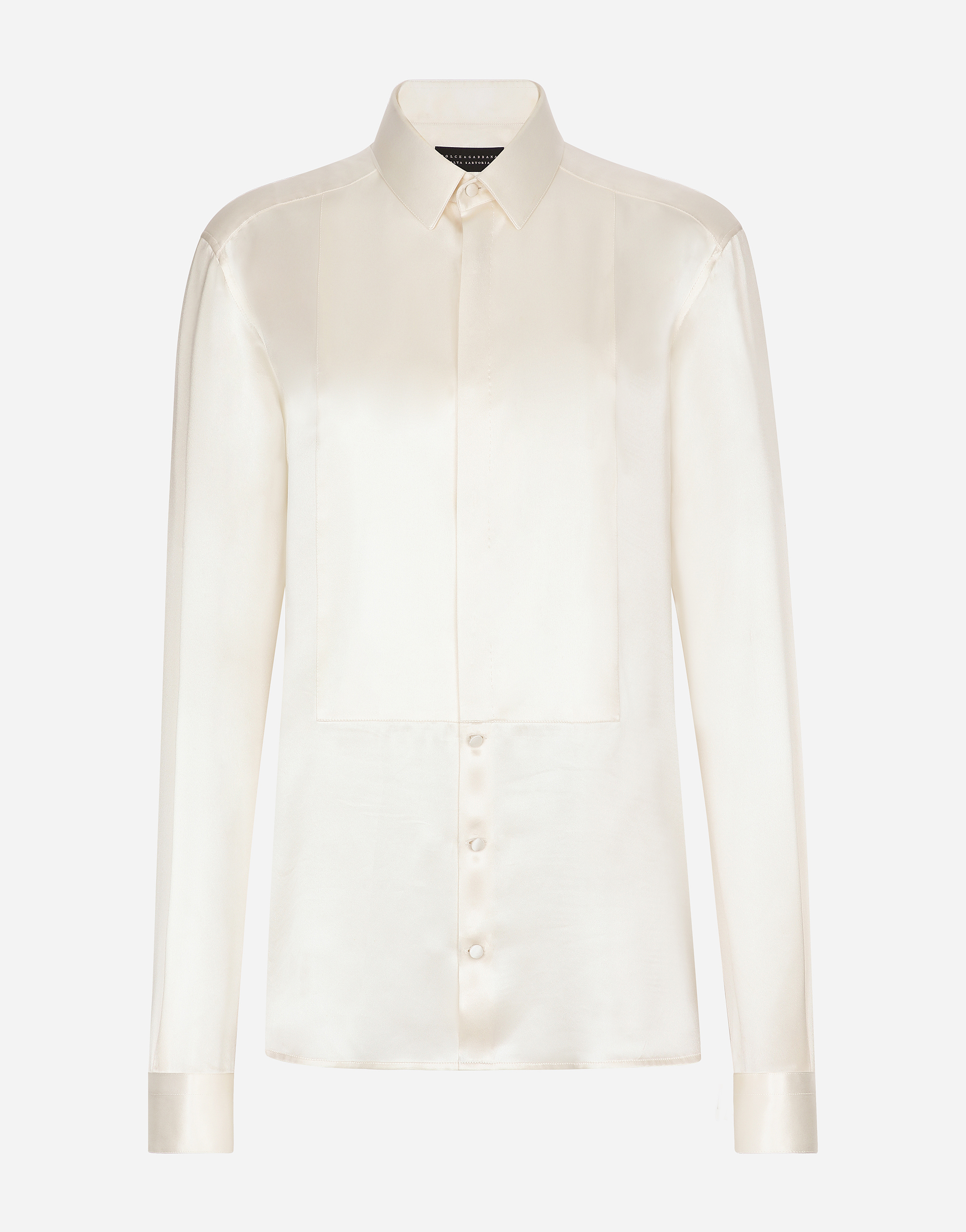 Shop Dolce & Gabbana Silk Shirt With Shirt Front In White