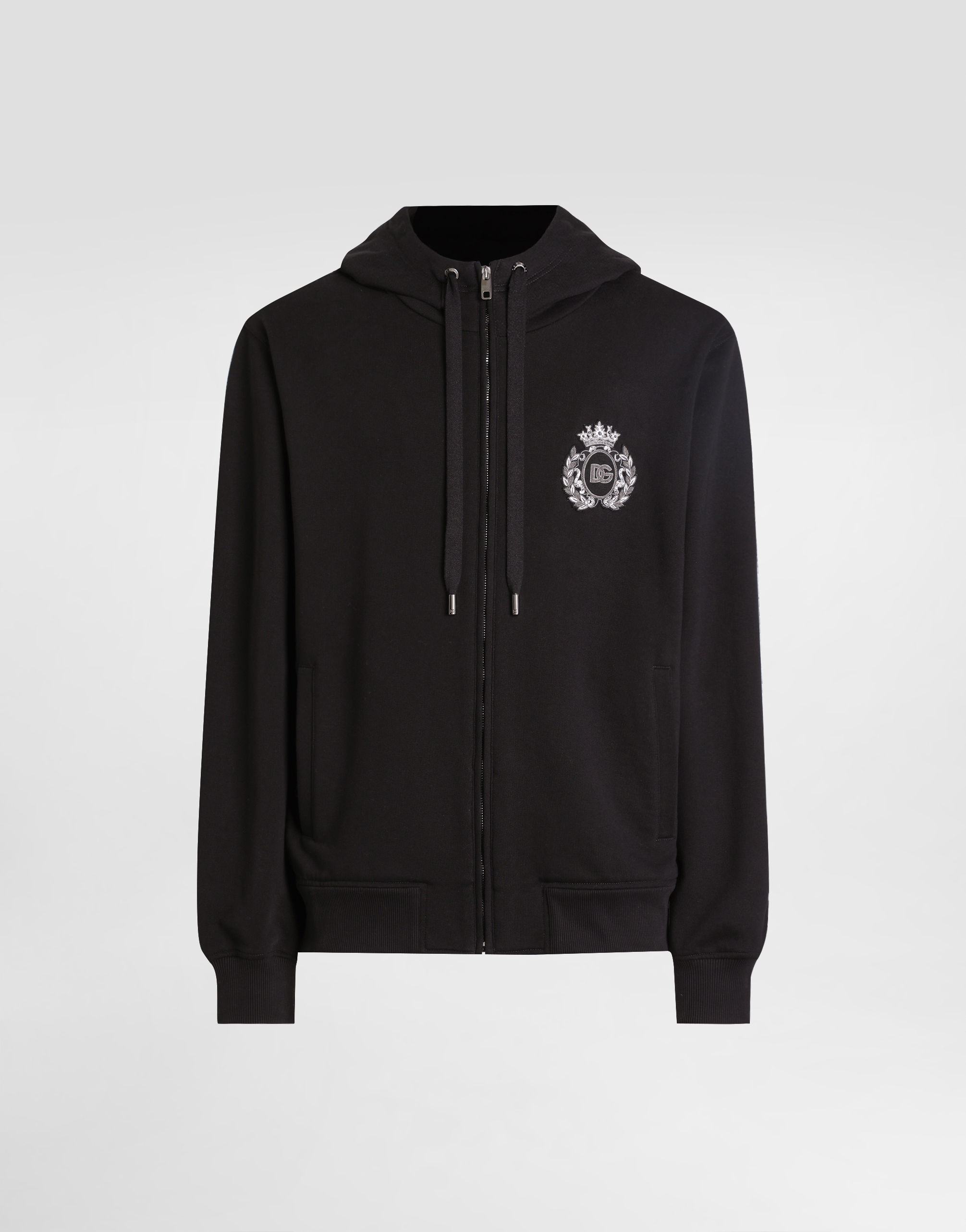 Dolce & Gabbana Hooded Sweater With Pockets And Ribbed Details In Black