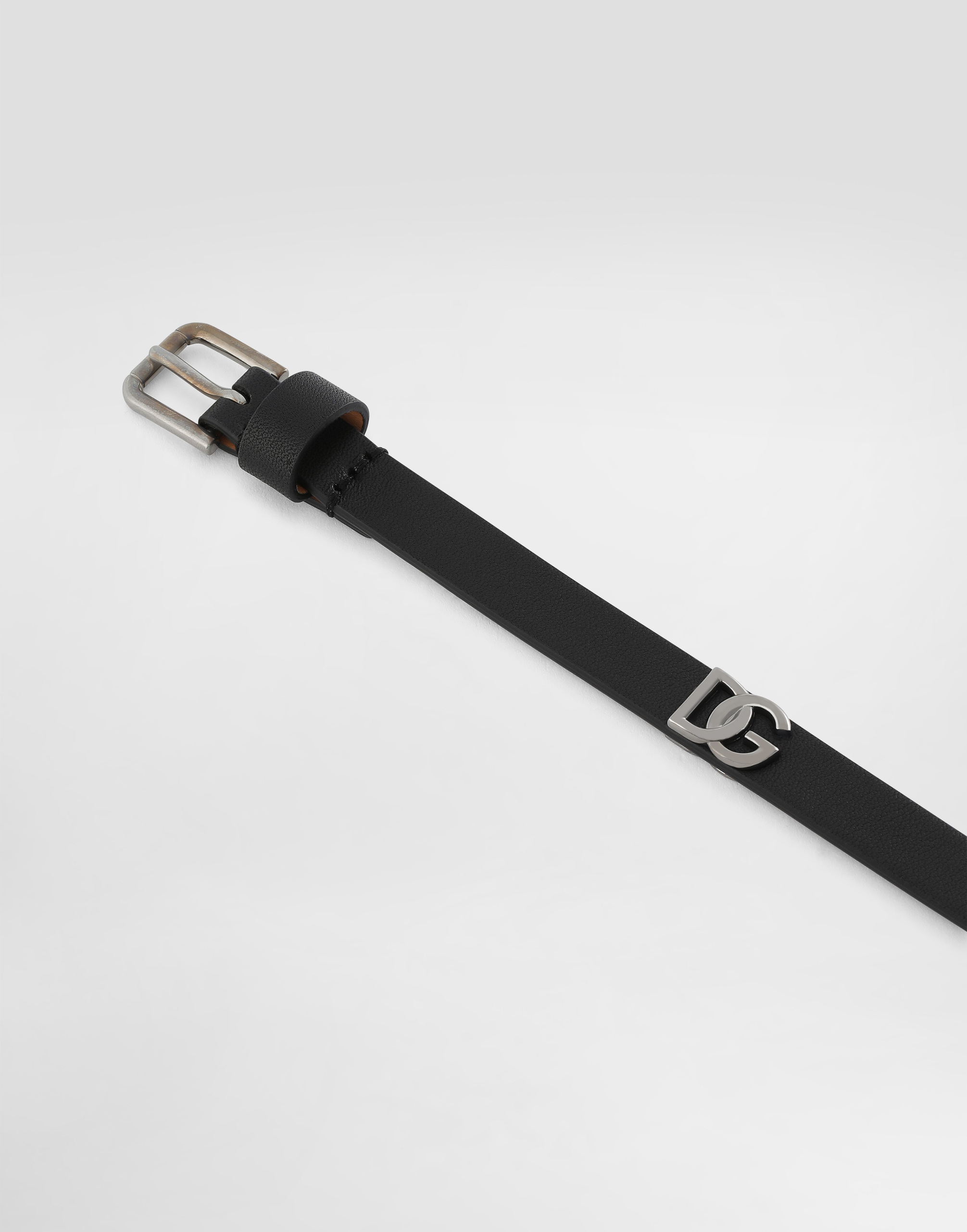 Dolce & Gabbana Black Belt With Buckle Closure And Interwoven Design In Leather Man In ブラック