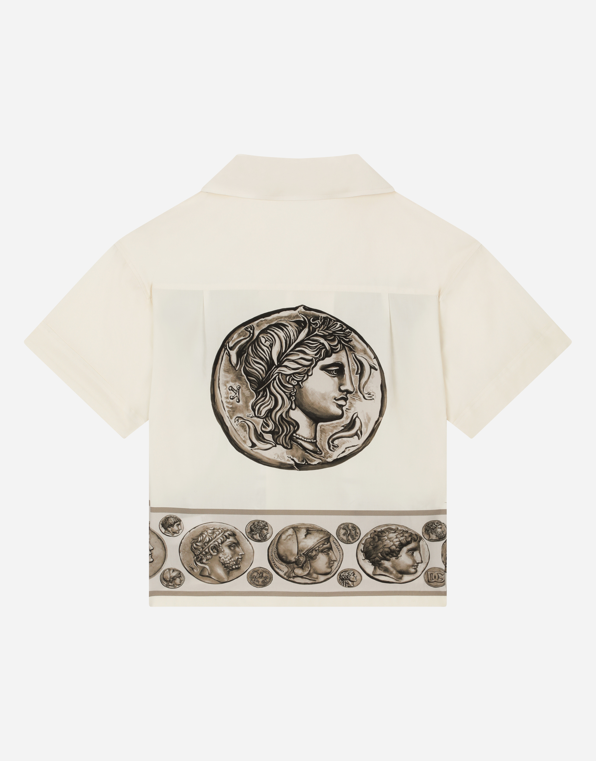 Shop Dolce & Gabbana Short-sleeved Poplin Shirt With Coin Print In White