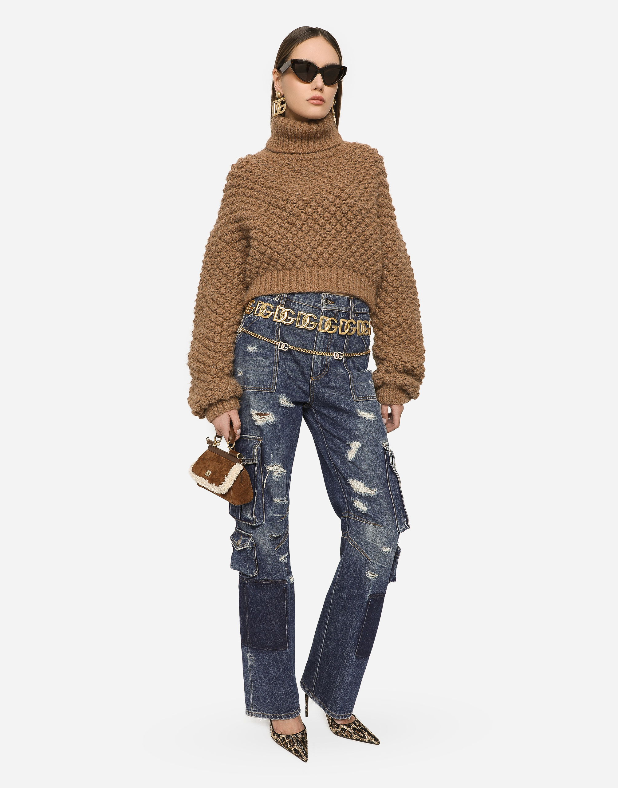 DOLCE & GABBANA HAZELNUT-STITCH ALPACA TURTLE-NECK SWEATER