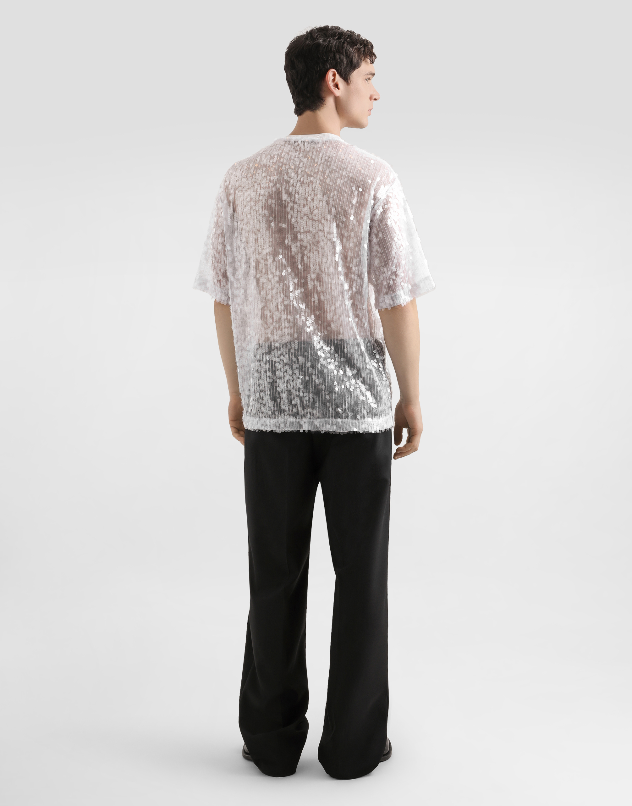 Dolce & Gabbana Sequin-embellished T-shirt In Silver