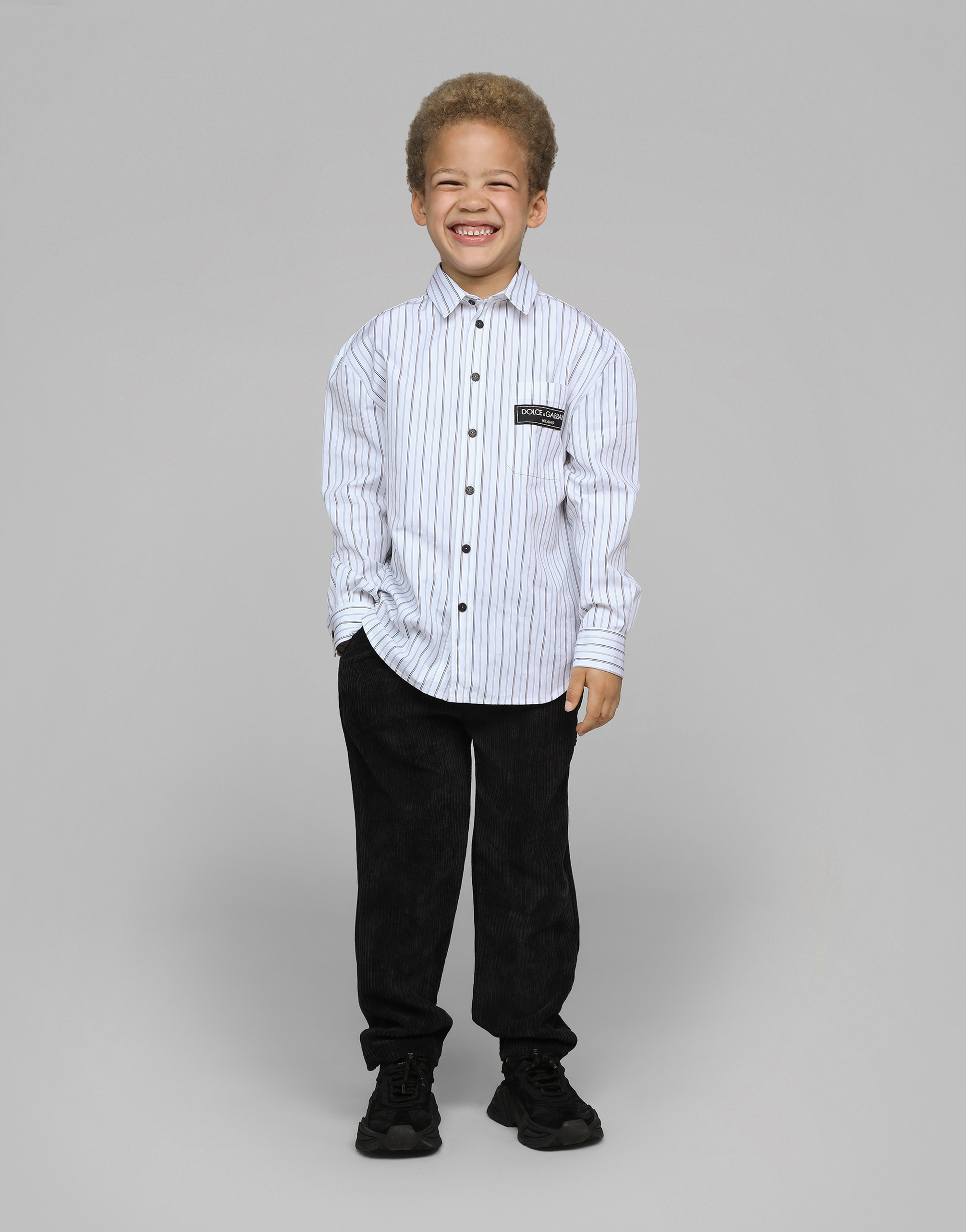 Striped linen shirt with branded label