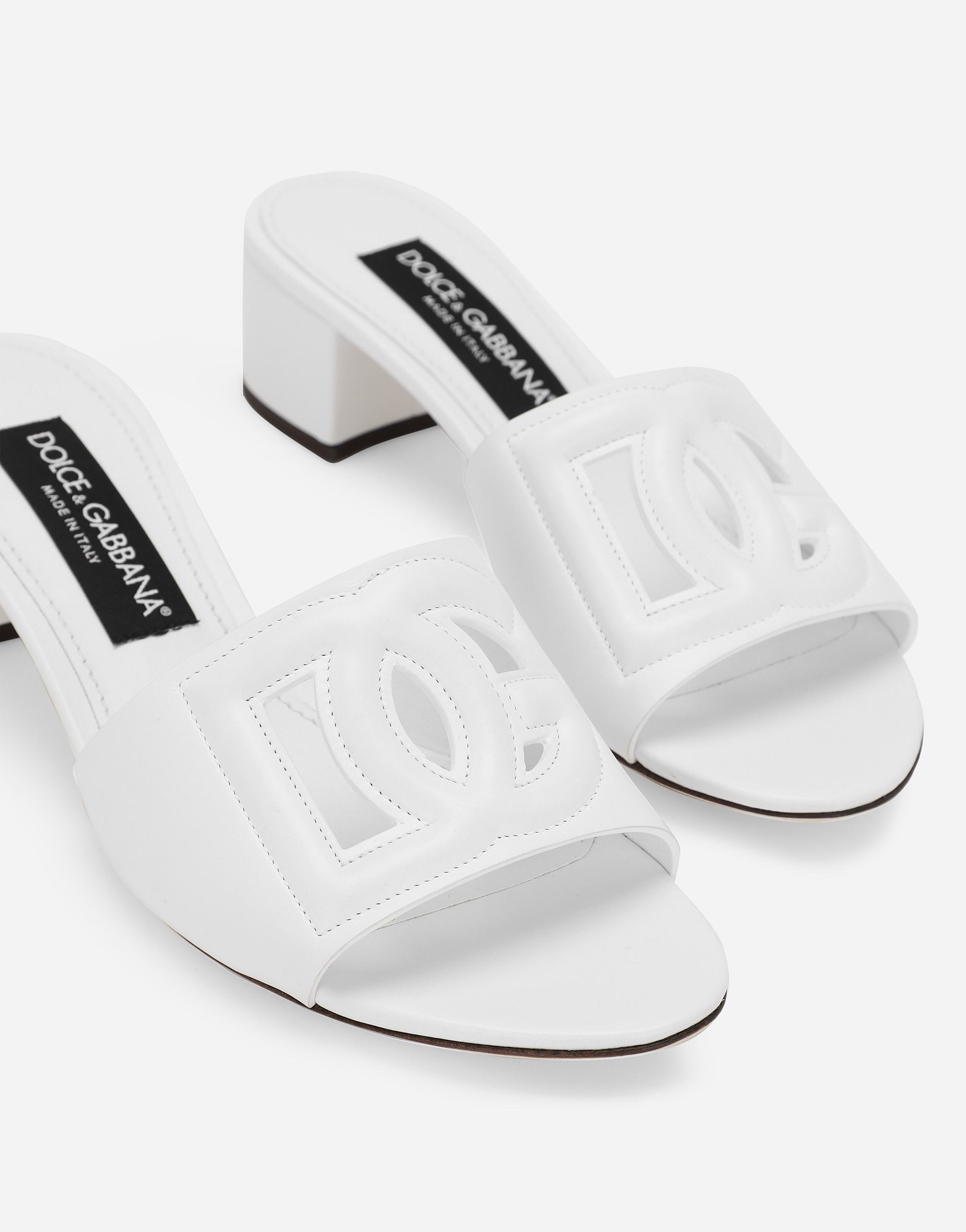 Dolce & Gabbana Women White Mules With Low Heel And Dg Millennials Detail In Smooth Leather Woman In White