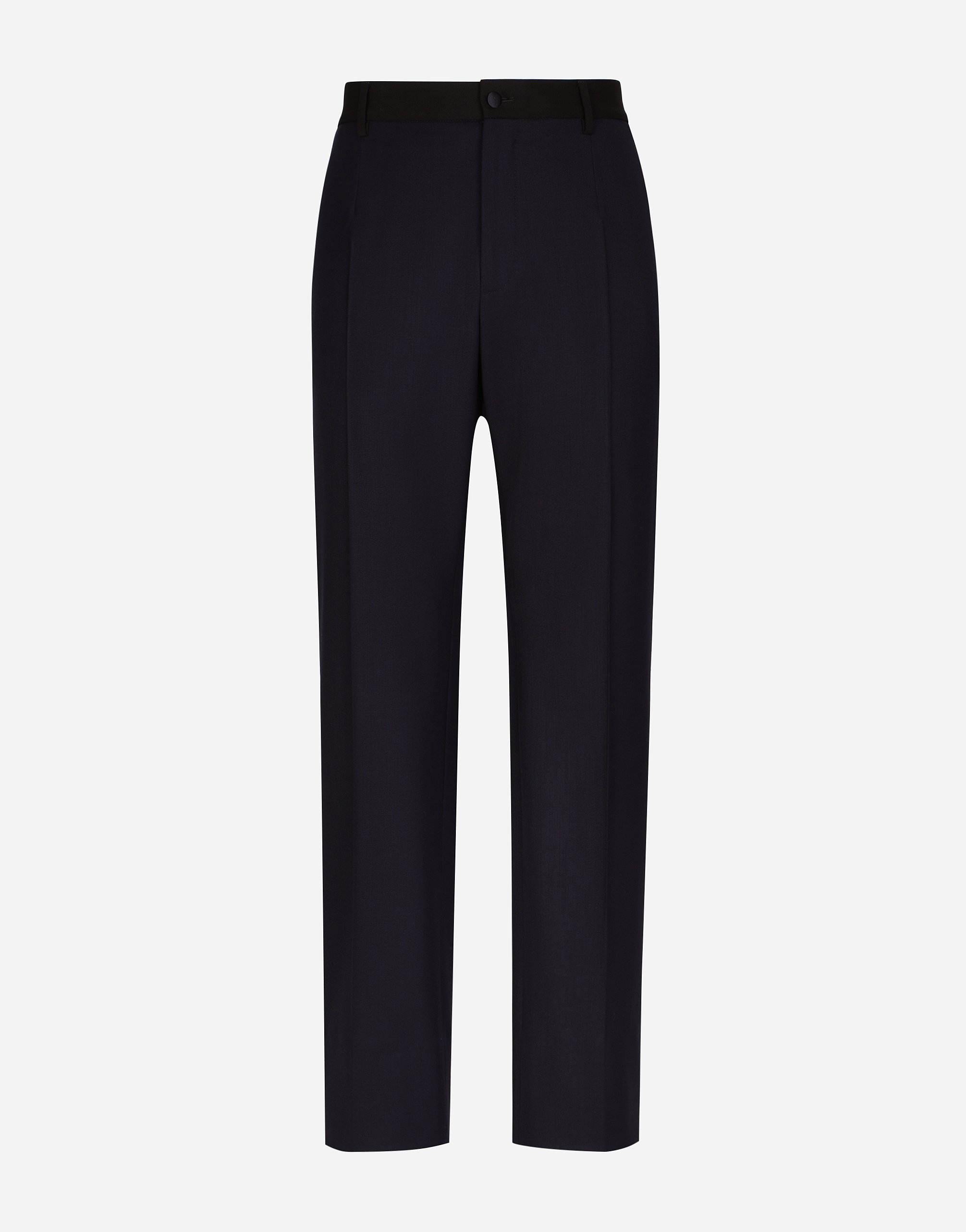 Dolce & Gabbana Stretch Wool Tuxedo Pants With Straight Leg In Blue
