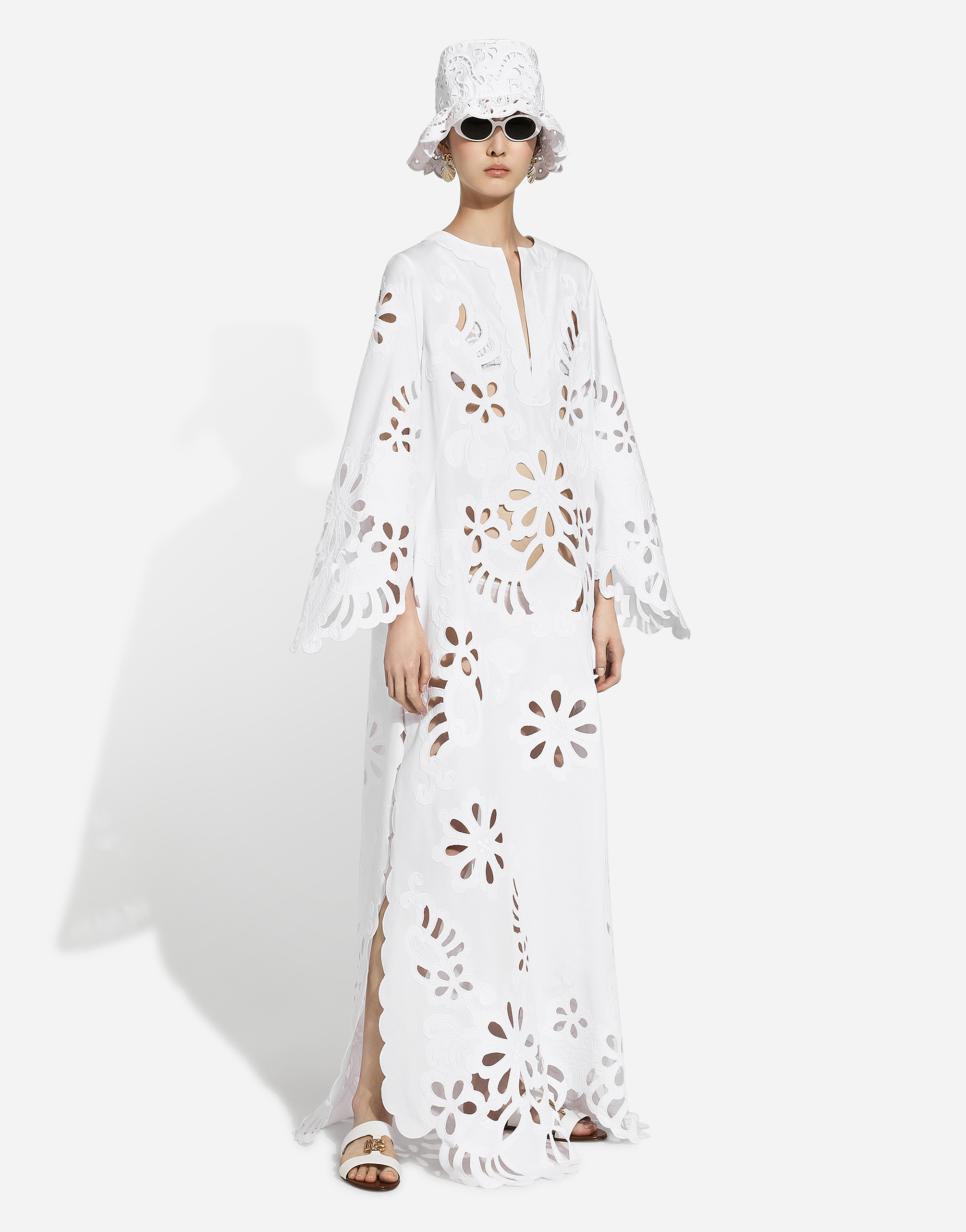 Dolce & Gabbana Long Cotton Caftan With Cut-out Detailing In ホワイト