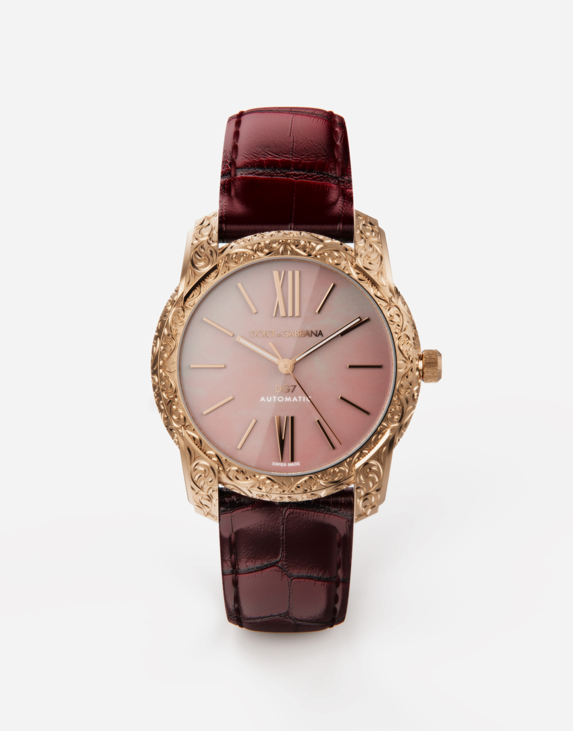 Dolce & Gabbana Dg7 Gattopardo Watch In Red Gold With Pink Mother Of Pearl In Burgundy
