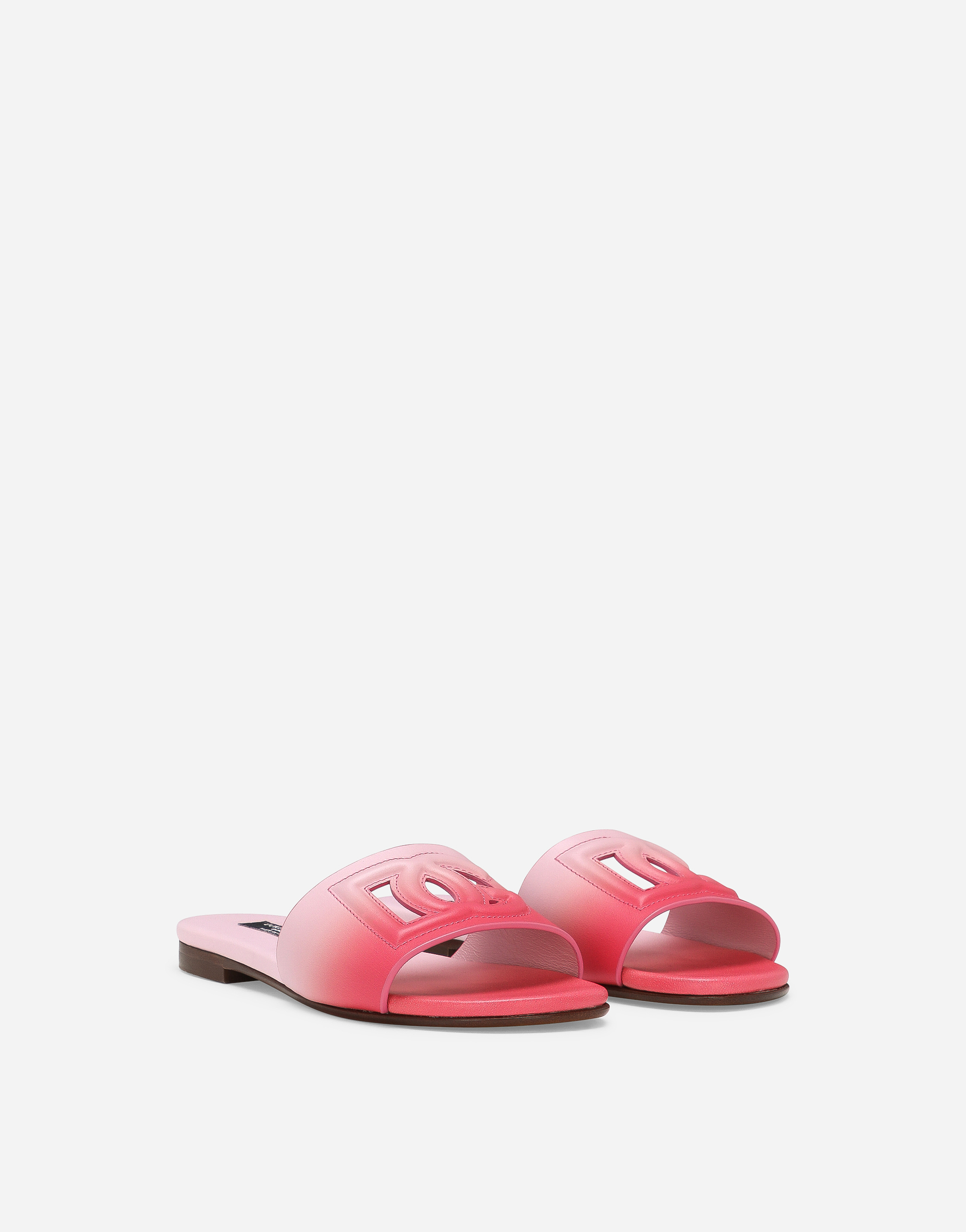 Shop Dolce & Gabbana Printed Calfskin Sliders In Pink