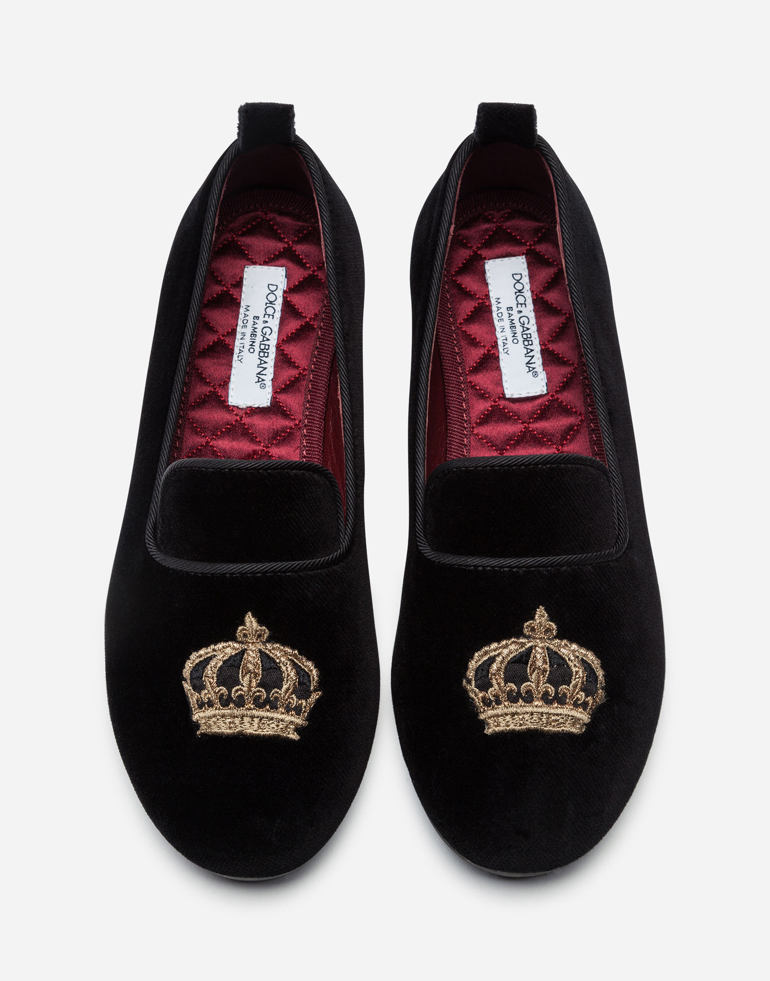 Velvet slippers with crown patch