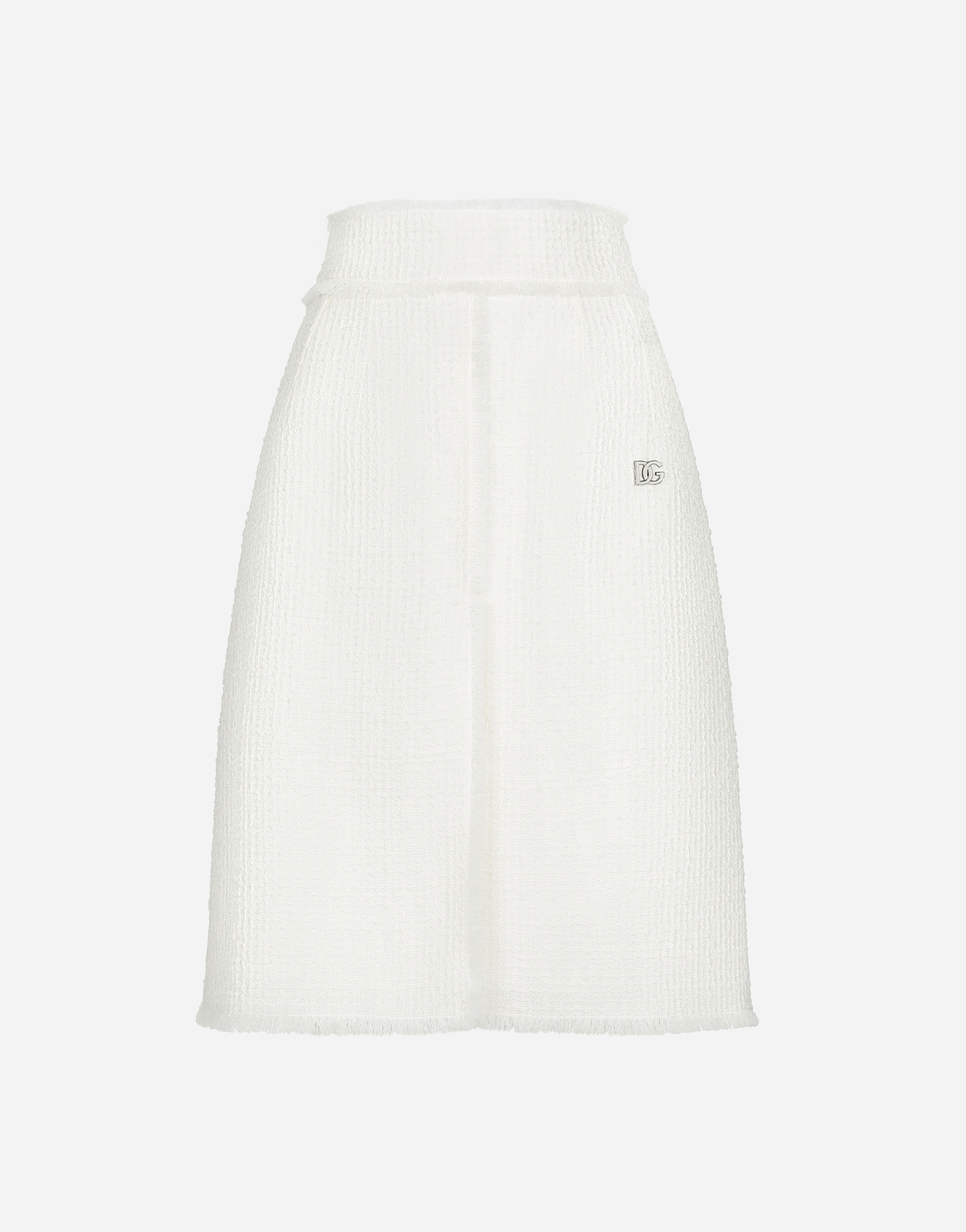 Dolce & Gabbana Raschel Tweed Midi Skirt With Central Slit - Woman Skirts White