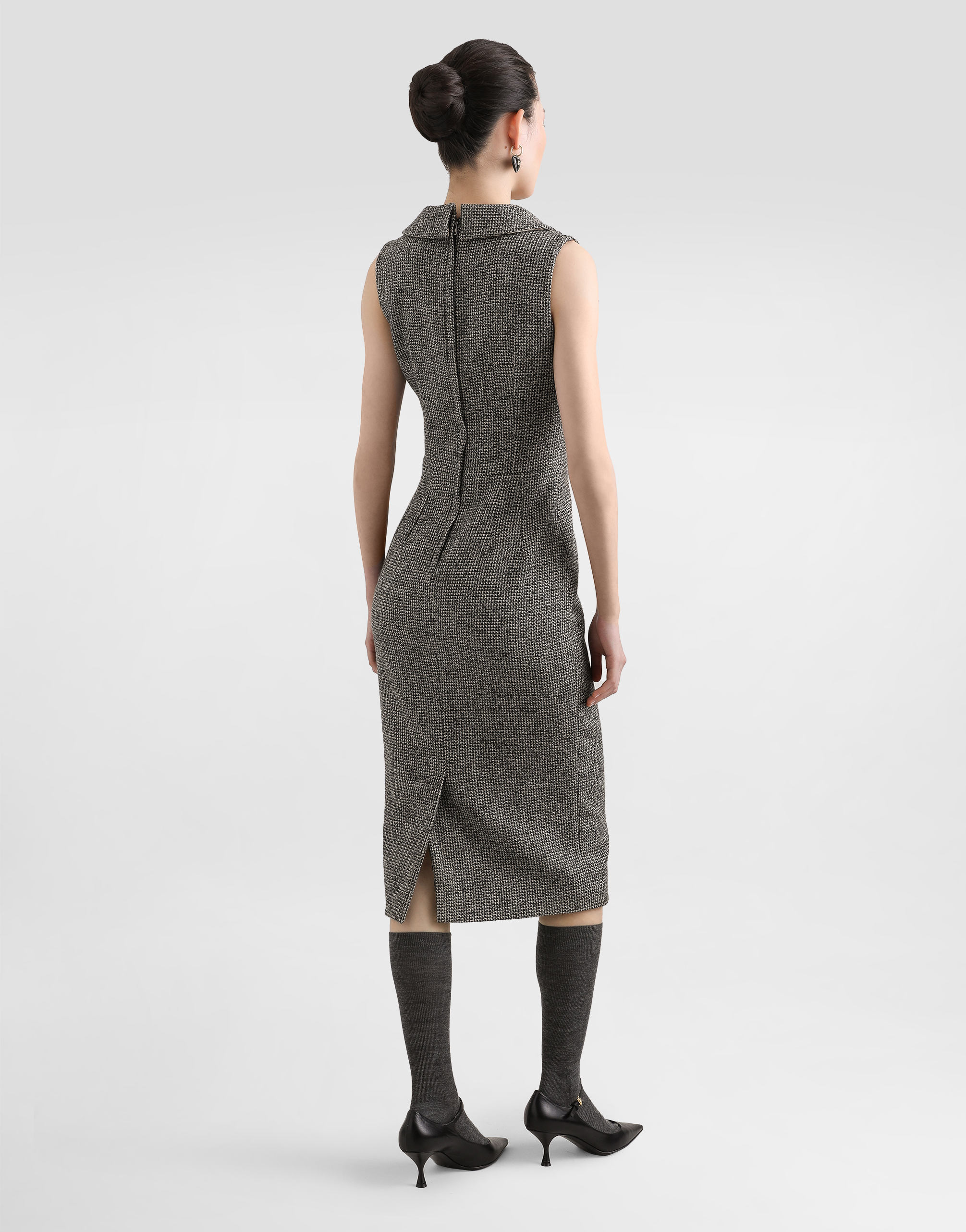 Dolce & Gabbana Houndstooth Sleeveless Midi Dress In Multi