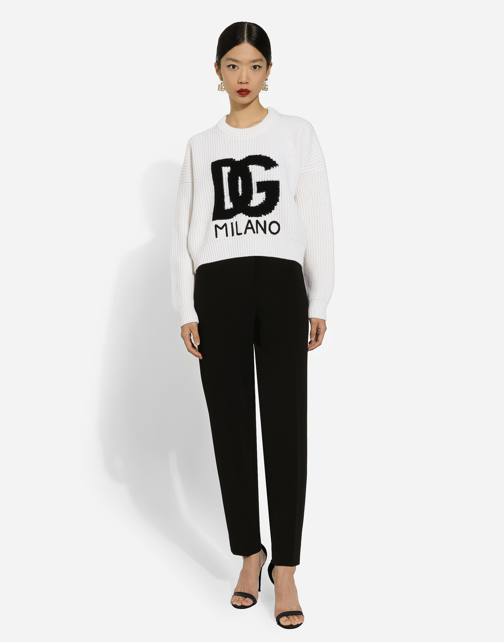 Dolce & Gabbana Ribbed Wool Sweater With Dg Logo In White