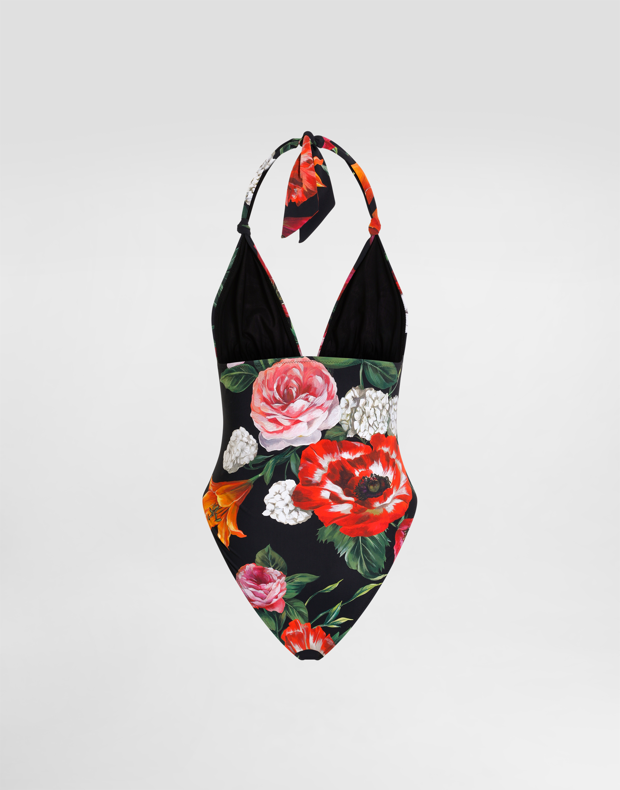 Dolce & Gabbana Floral-print Halterneck Swimsuit In Multi