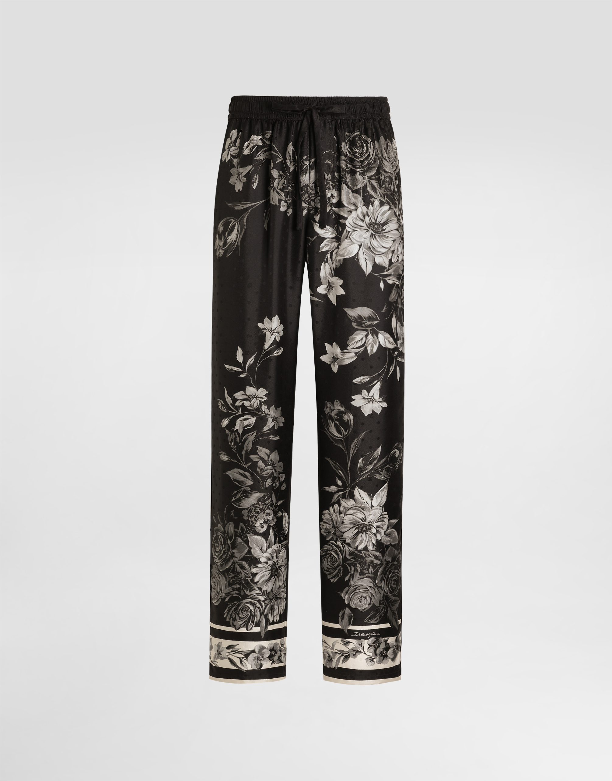 Flower bouquet-print vanity jacquard twill trousers in Multicolor