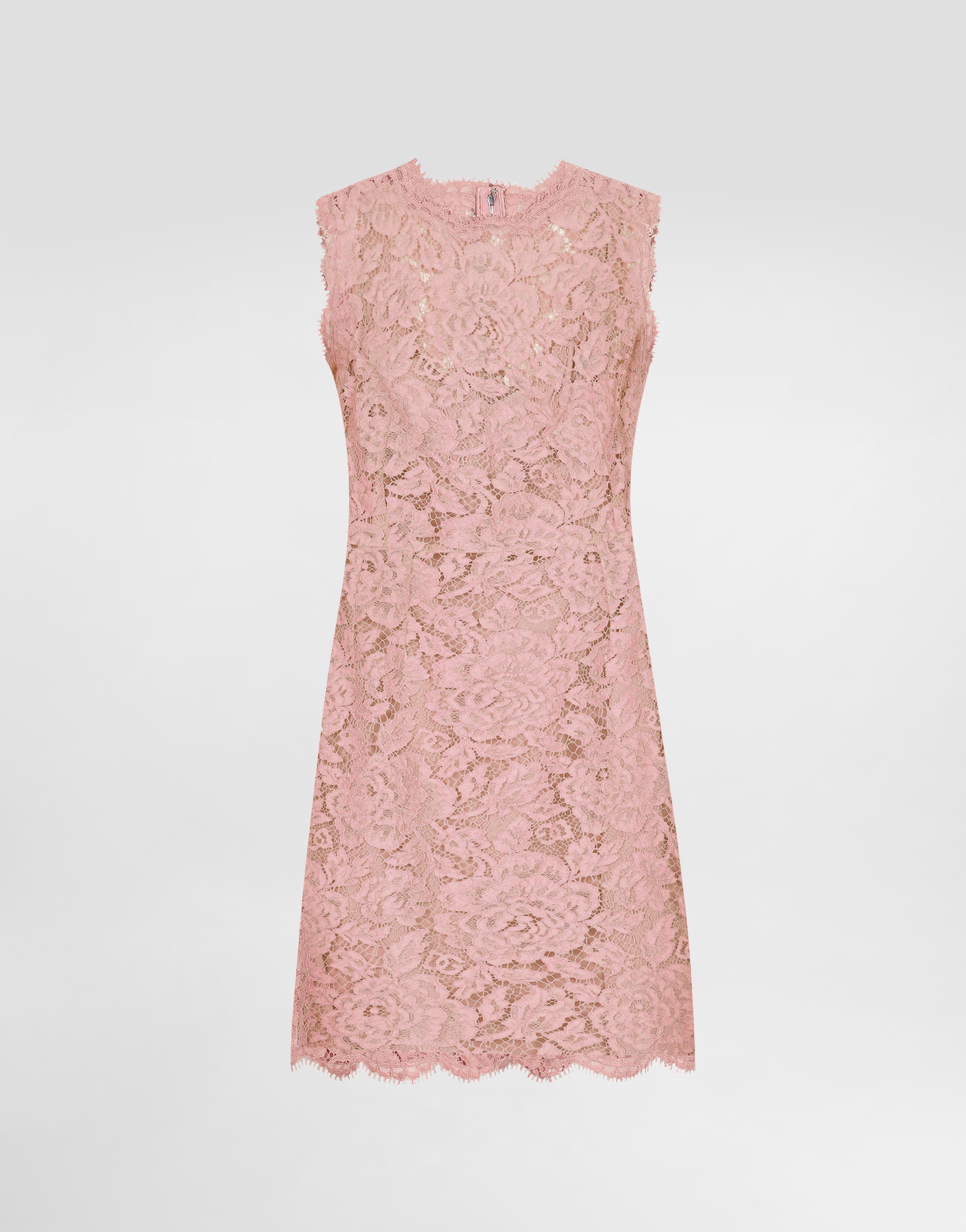 Dolce & Gabbana Sleeveless Floral Lace A-line Dress With Dg Logo - Woman Dresses Pink