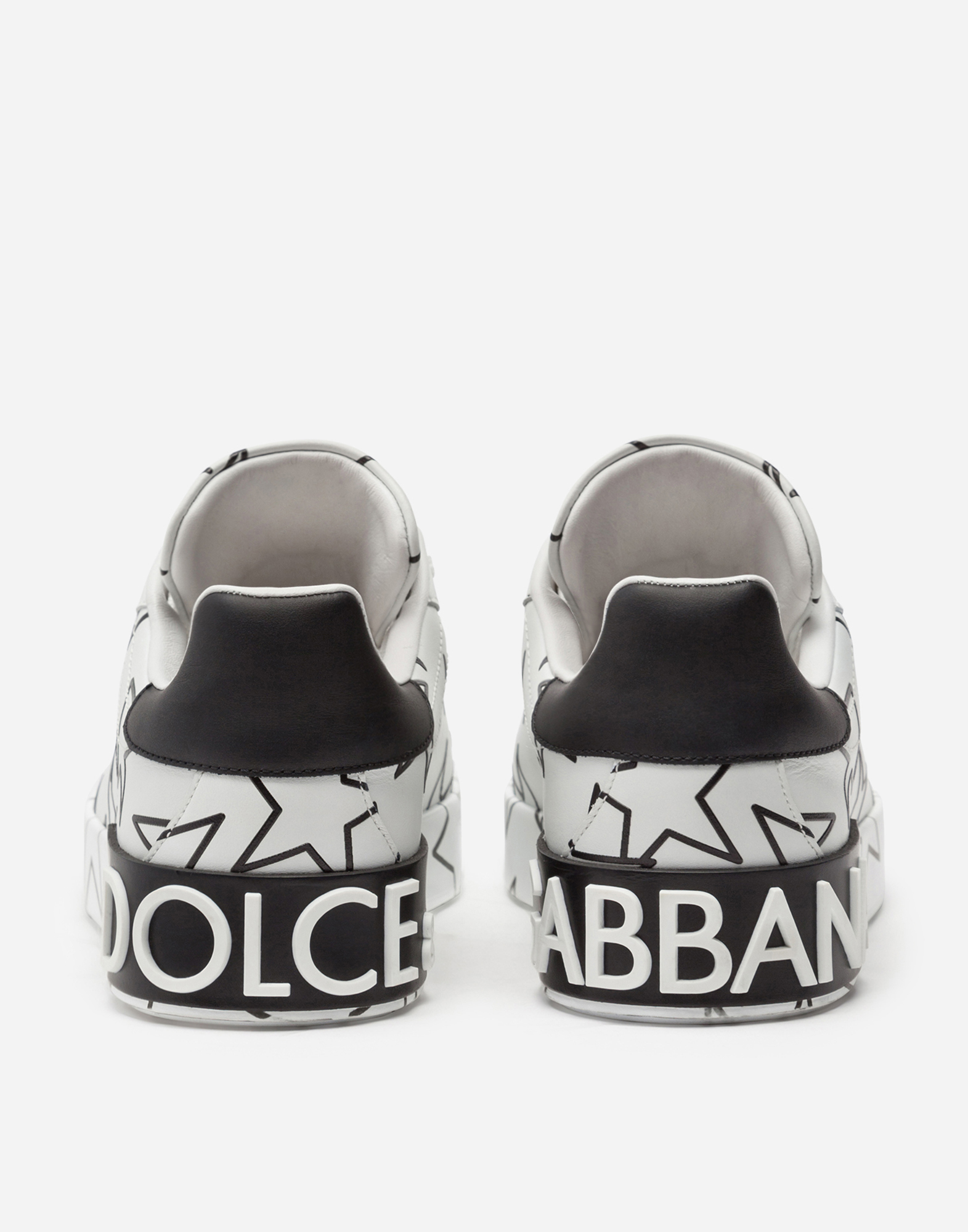 DOLCE & GABBANA MIXED STAR PRINT PORTOFINO SNEAKERS IN NAPPA LEATHER