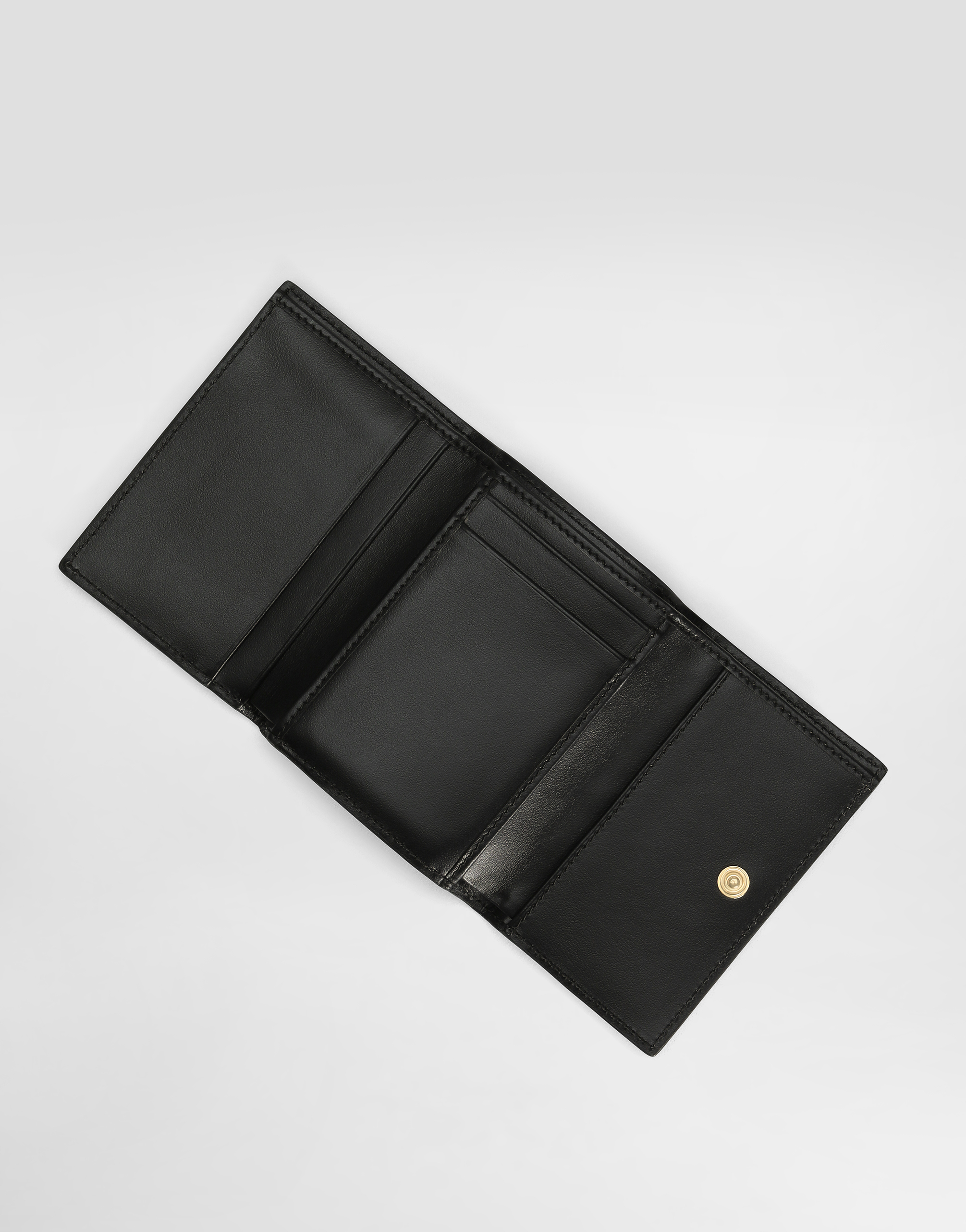 Dolce & Gabbana Polished Calfskin Rose Print Trifold Wallet In Print