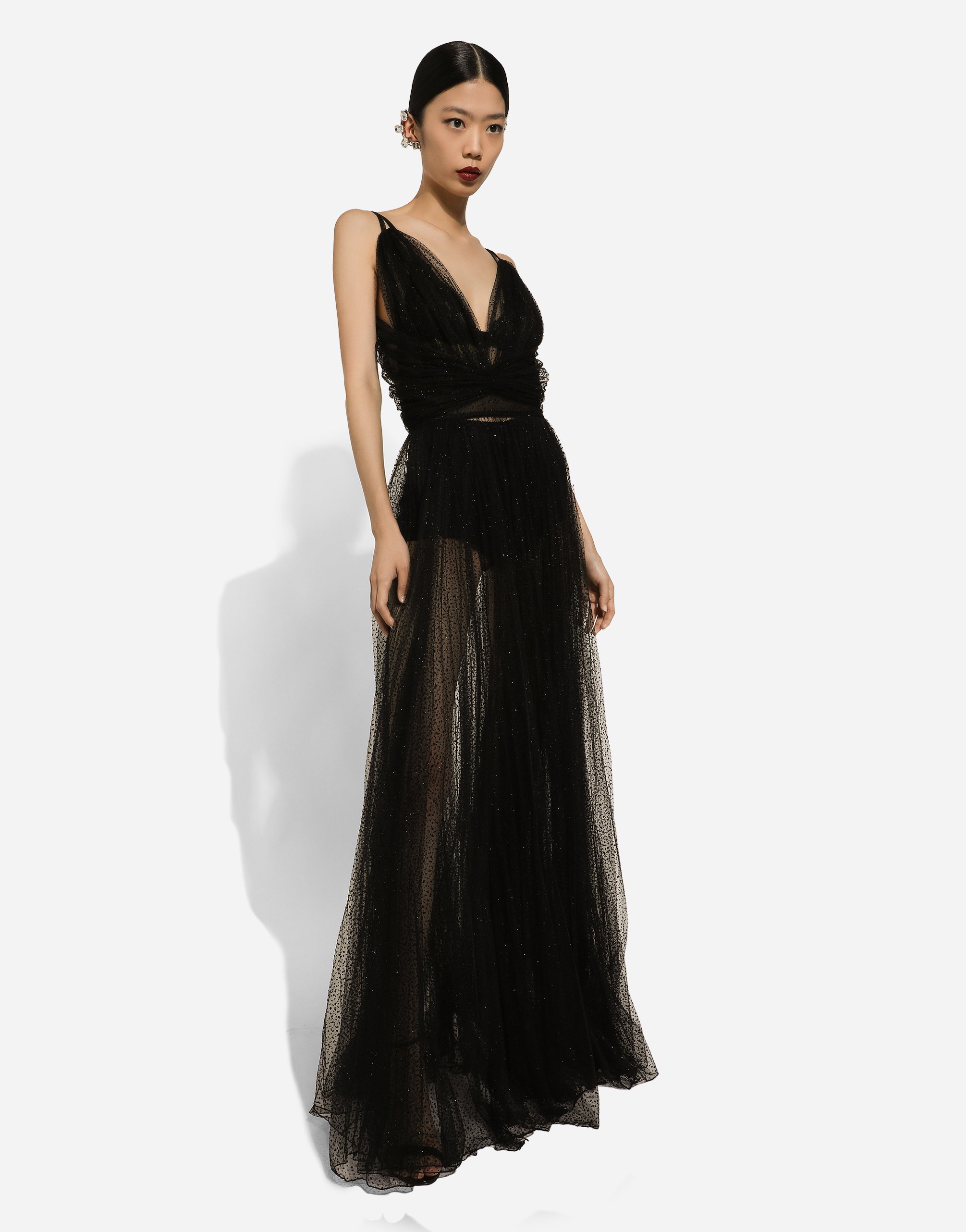 Dolce & Gabbana Flocked Tulle Gown In Black