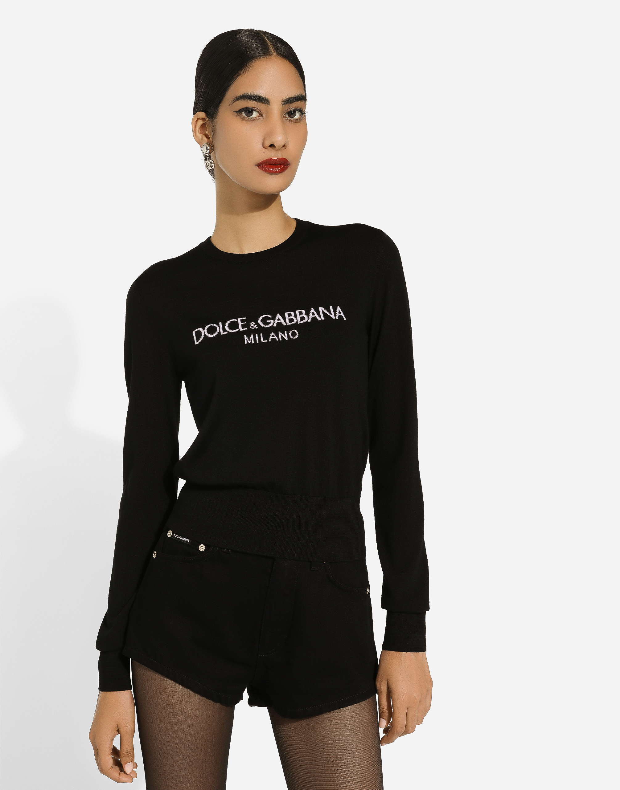 Shop Dolce & Gabbana Wool Sweater With Dolce&gabbana Logo Inlay In Black